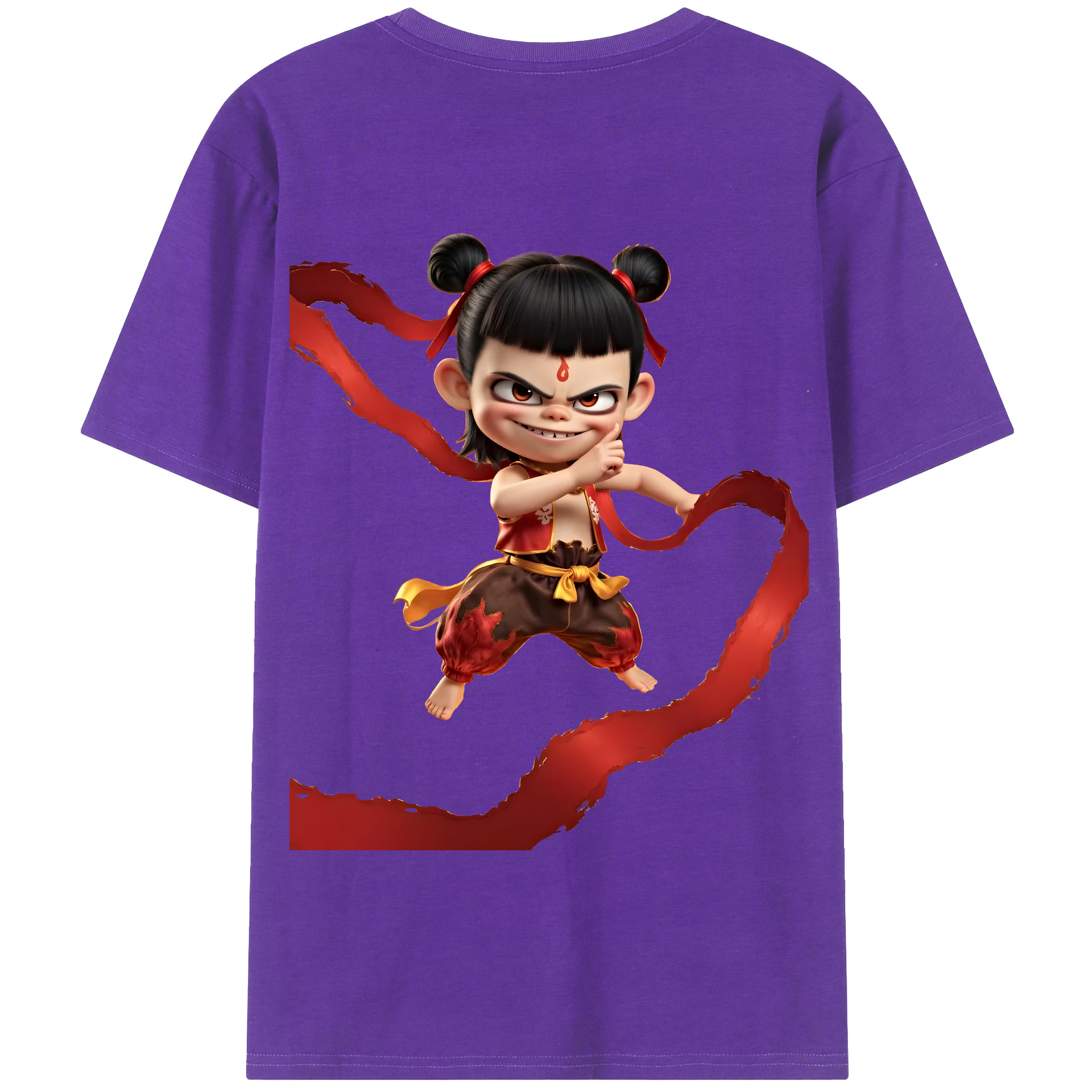 （画像用） Ne Zha 2 ナタ 魔童の大暴れ 綿100％半袖Tシャツ（背面プリント）