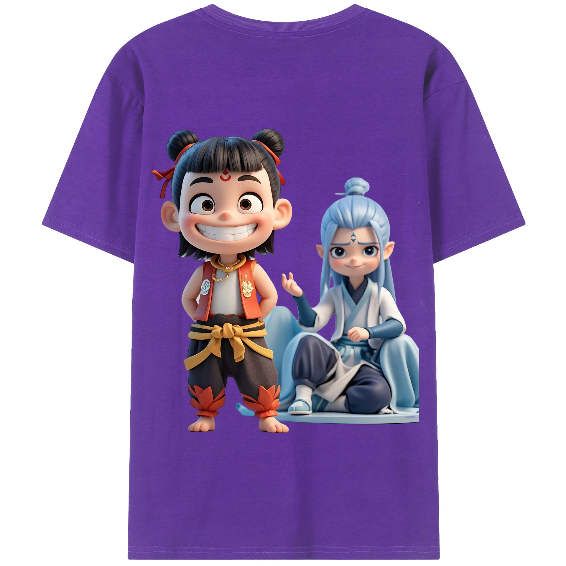 （画像用） Ne Zha 2 ナタ 魔童の大暴れ 綿100％半袖Tシャツ（背面プリント）