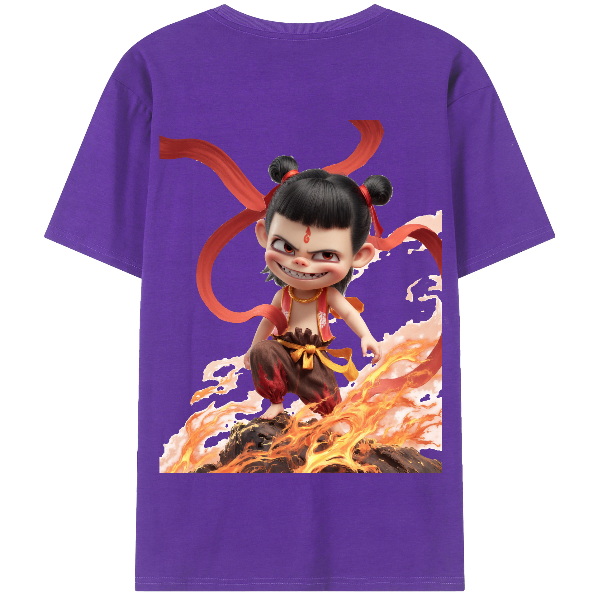（画像用） Ne Zha 2 ナタ 魔童の大暴れ 綿100％半袖Tシャツ（背面プリント）
