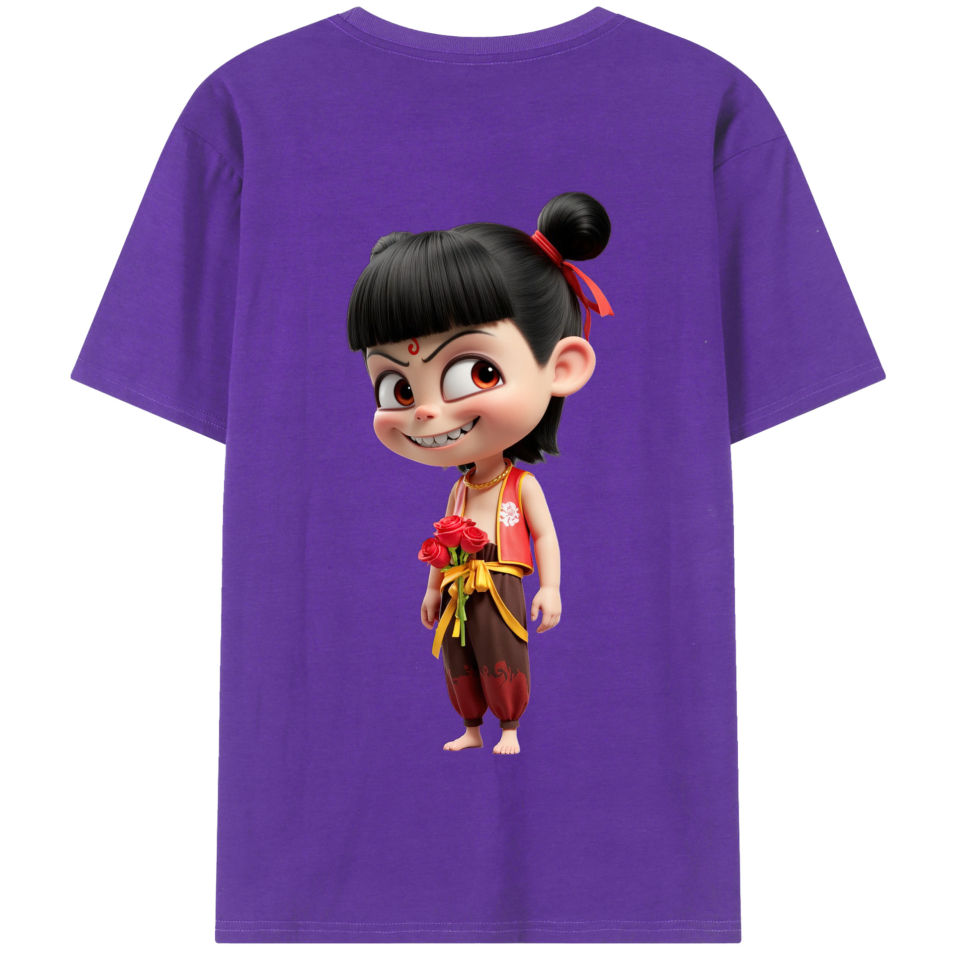 （画像用） Ne Zha 2 ナタ 魔童の大暴れ 綿100％半袖Tシャツ（背面プリント）