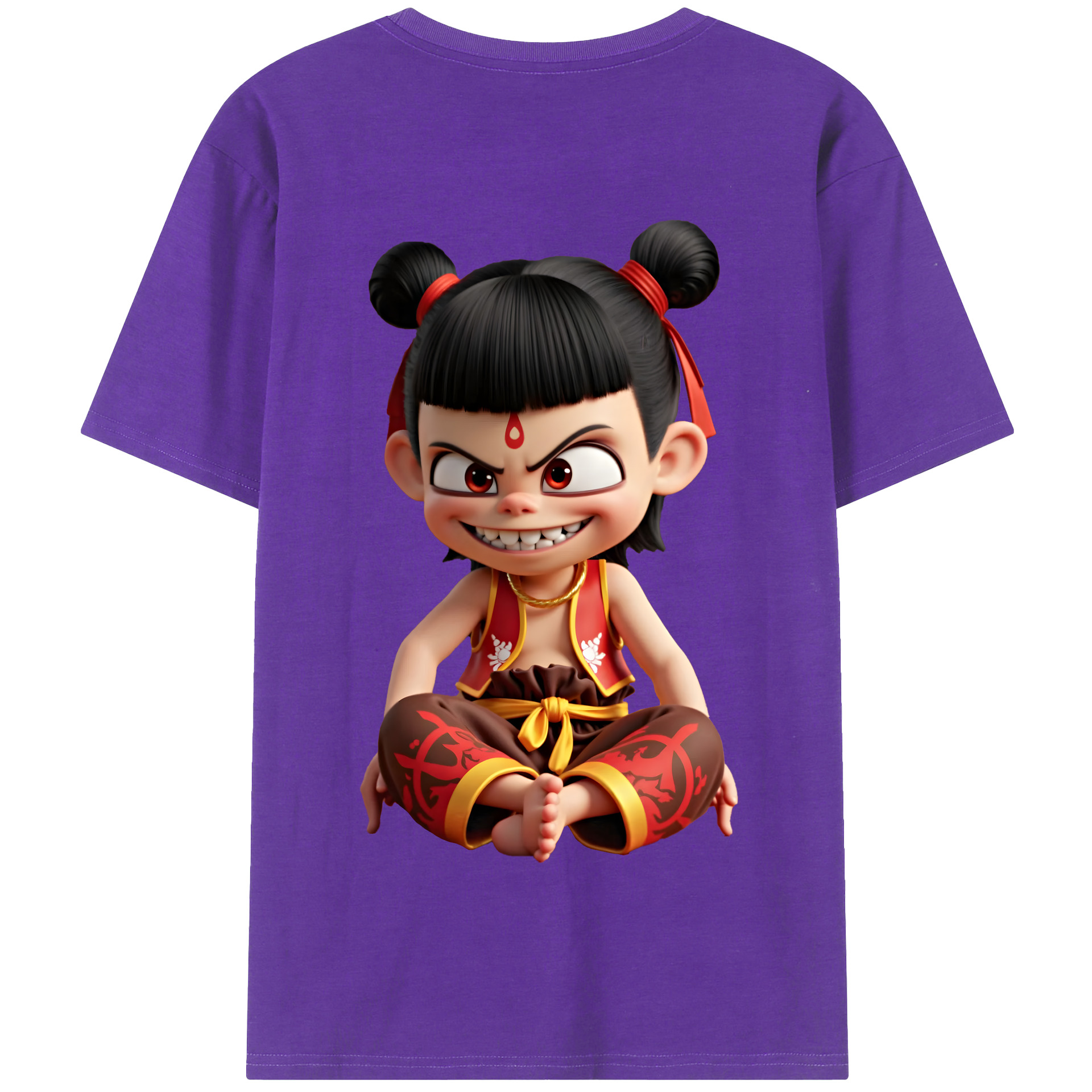 （画像用） Ne Zha 2 ナタ 魔童の大暴れ 綿100％半袖Tシャツ（背面プリント）