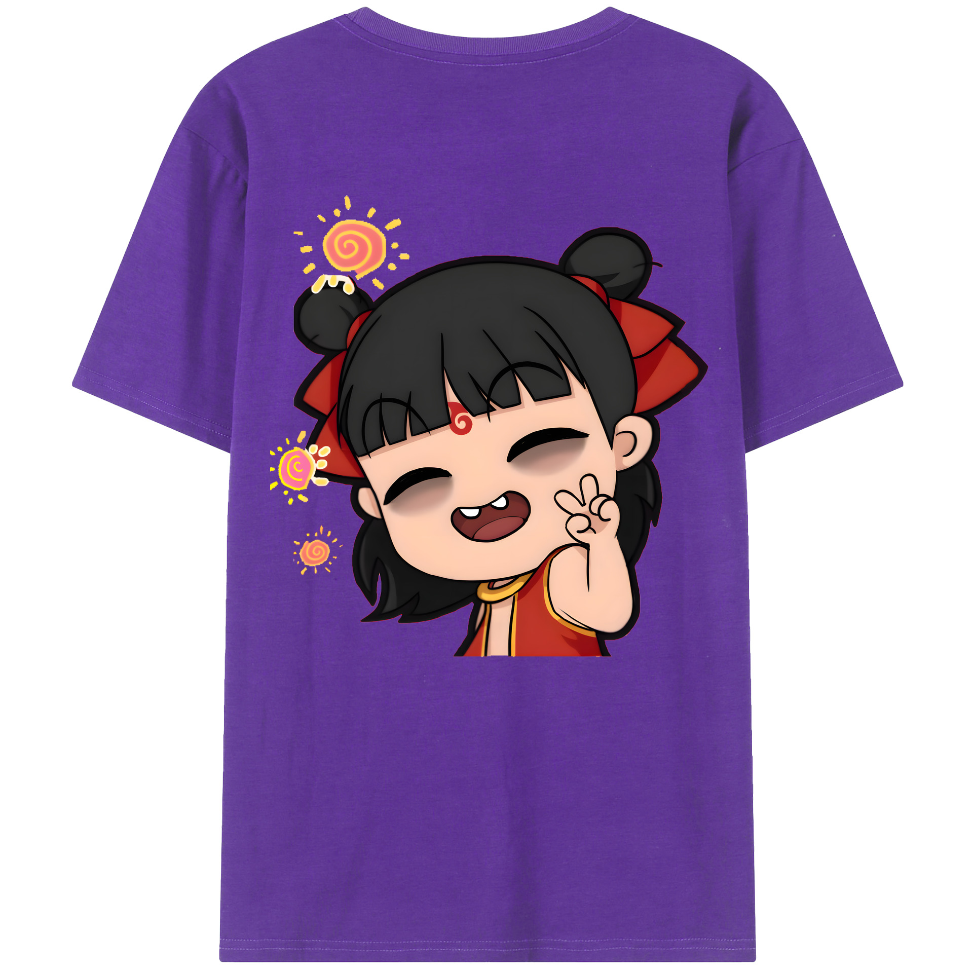 （画像用） Ne Zha 2 ナタ 魔童の大暴れ 綿100％半袖Tシャツ（背面プリント）
