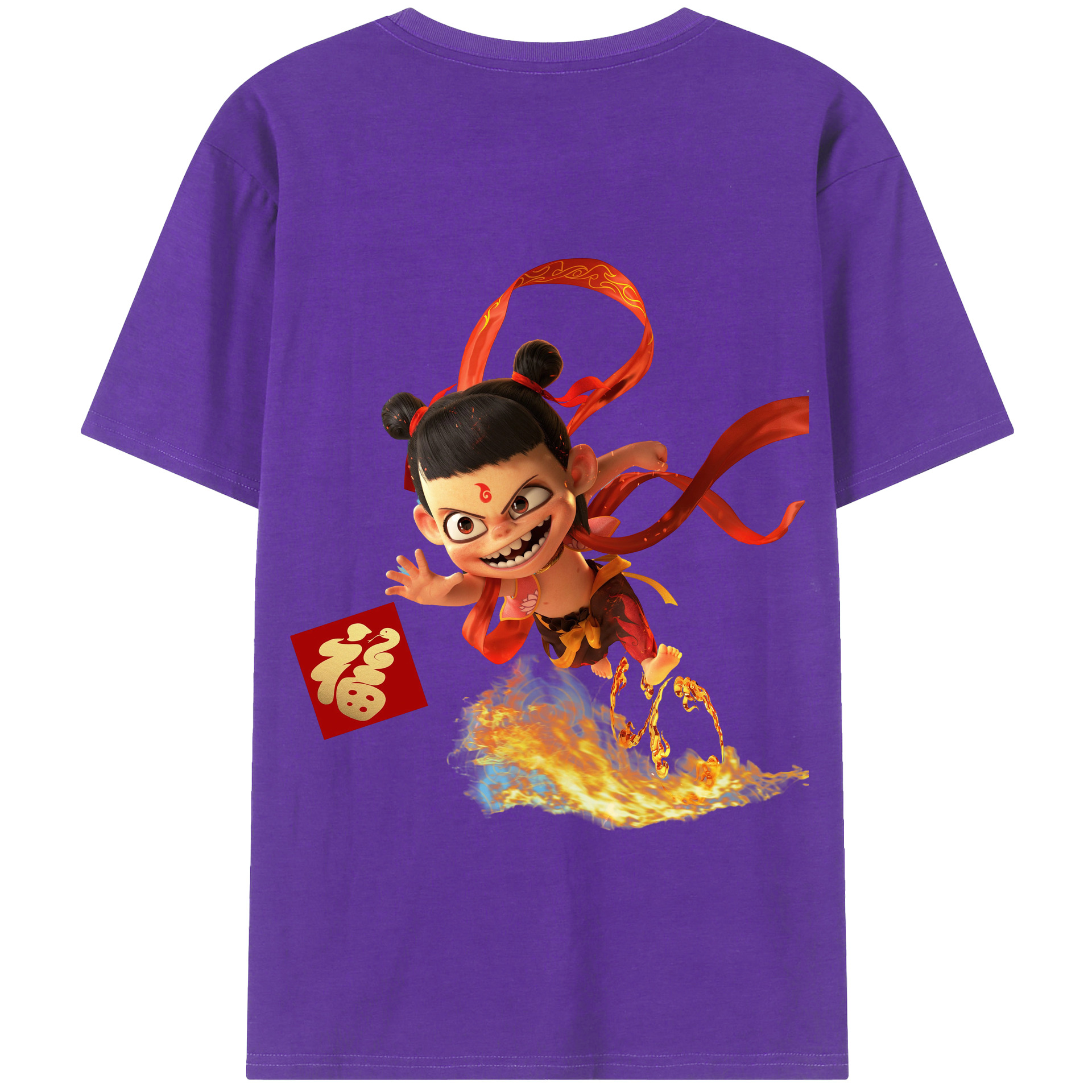 （画像用） Ne Zha 2 ナタ 魔童の大暴れ 綿100％半袖Tシャツ（背面プリント）
