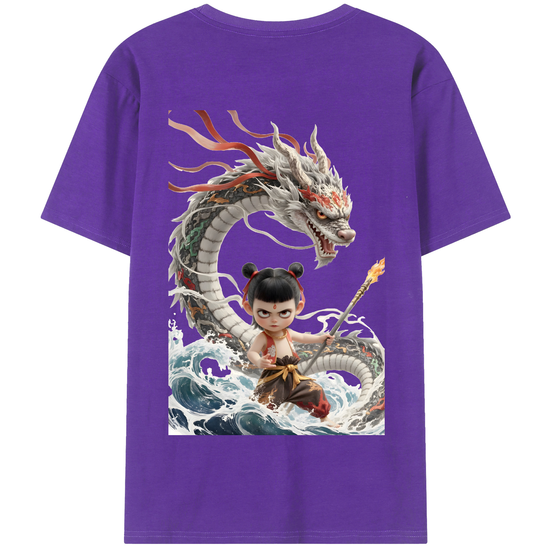 （画像用） Ne Zha 2 ナタ 魔童の大暴れ 綿100％半袖Tシャツ（背面プリント）