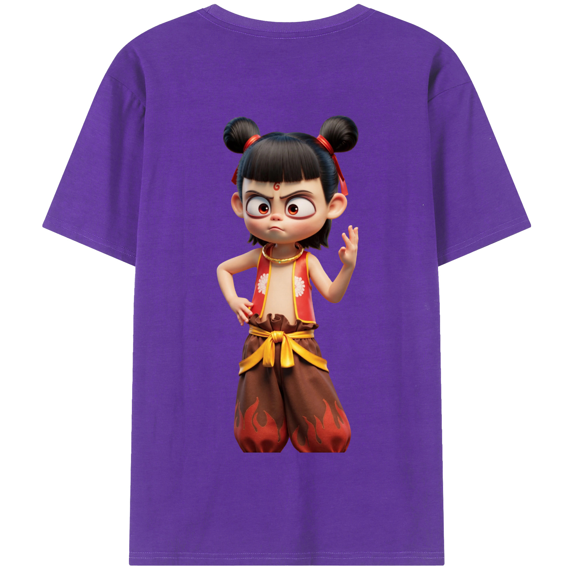 （画像用） Ne Zha 2 ナタ 魔童の大暴れ 綿100％半袖Tシャツ（背面プリント）