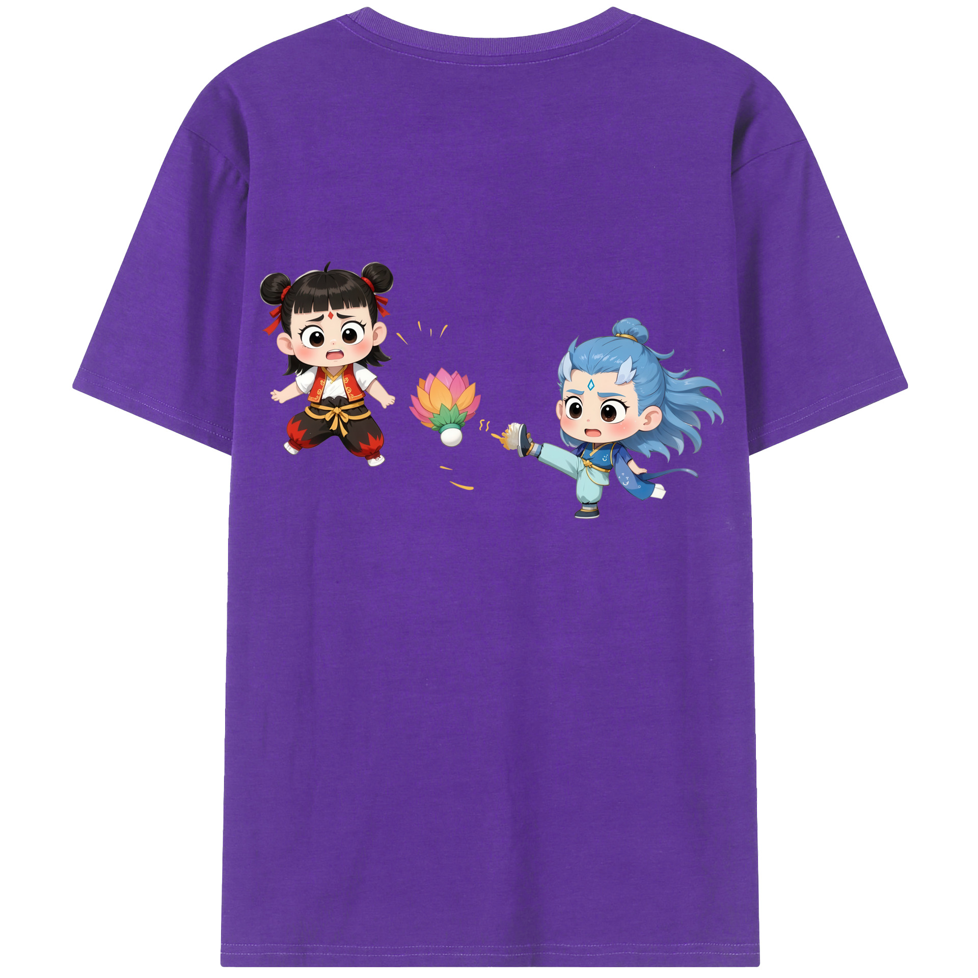 （画像用） Ne Zha 2 ナタ 魔童の大暴れ 綿100％半袖Tシャツ（背面プリント）
