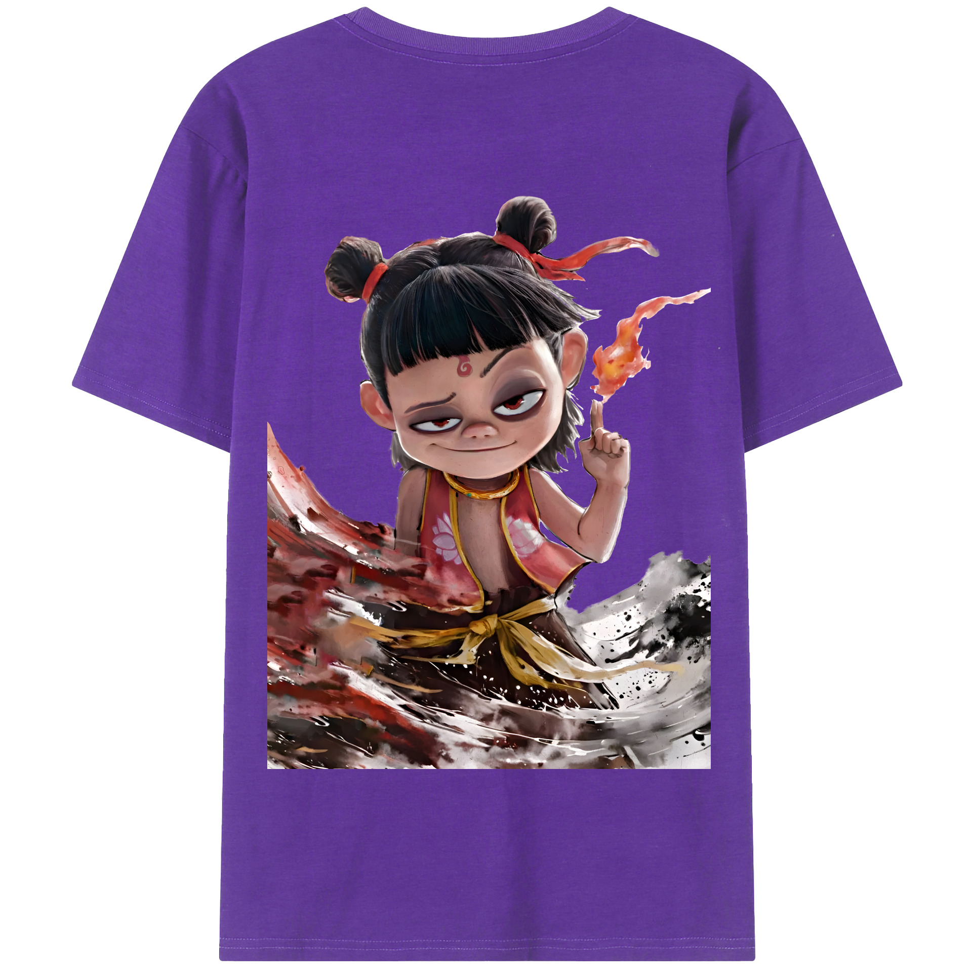（画像用） Ne Zha 2 ナタ 魔童の大暴れ 綿100％半袖Tシャツ（背面プリント）