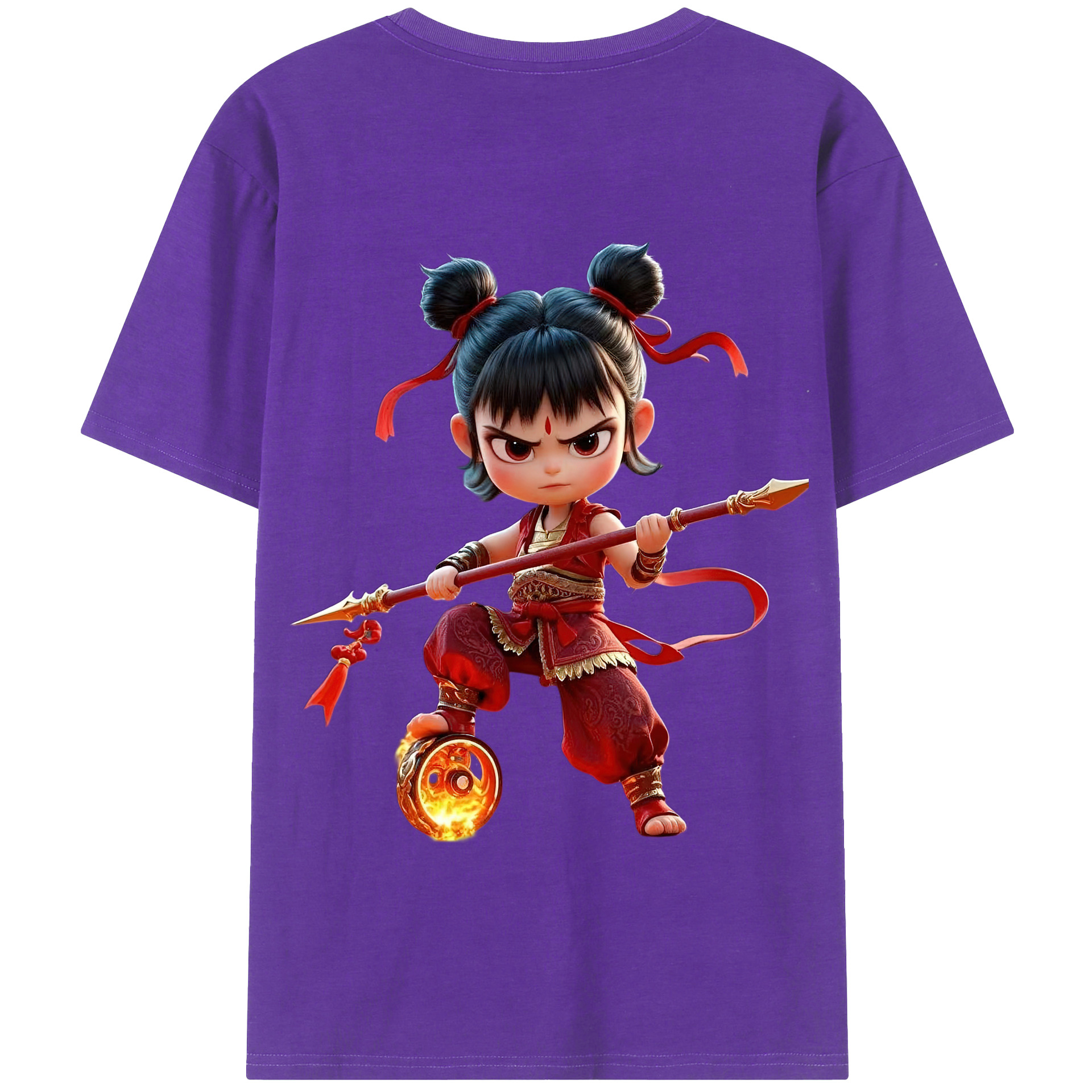 （画像用） Ne Zha 2 ナタ 魔童の大暴れ 綿100％半袖Tシャツ（背面プリント）