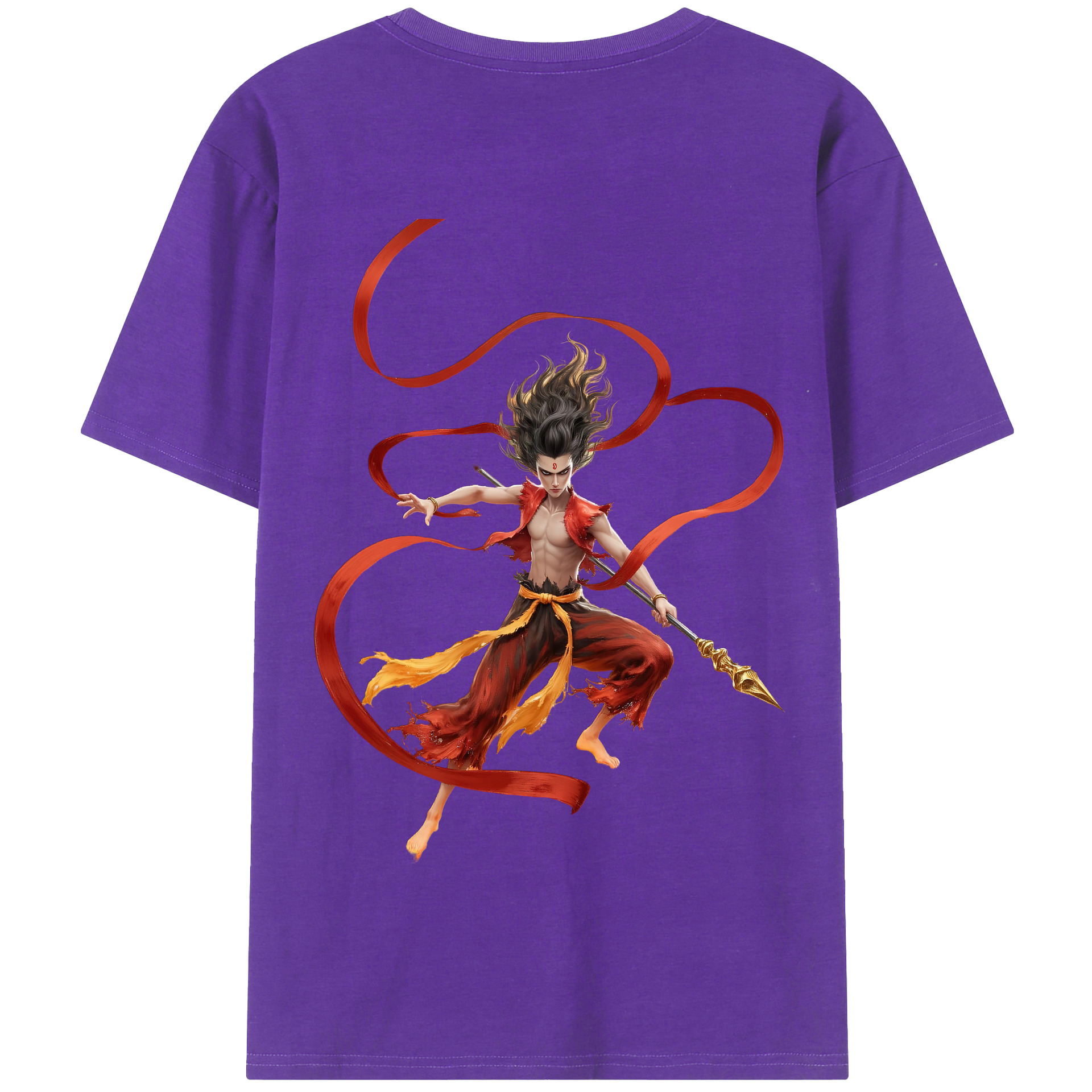 （画像用） Ne Zha 2 ナタ 魔童の大暴れ 綿100％半袖Tシャツ（背面プリント）