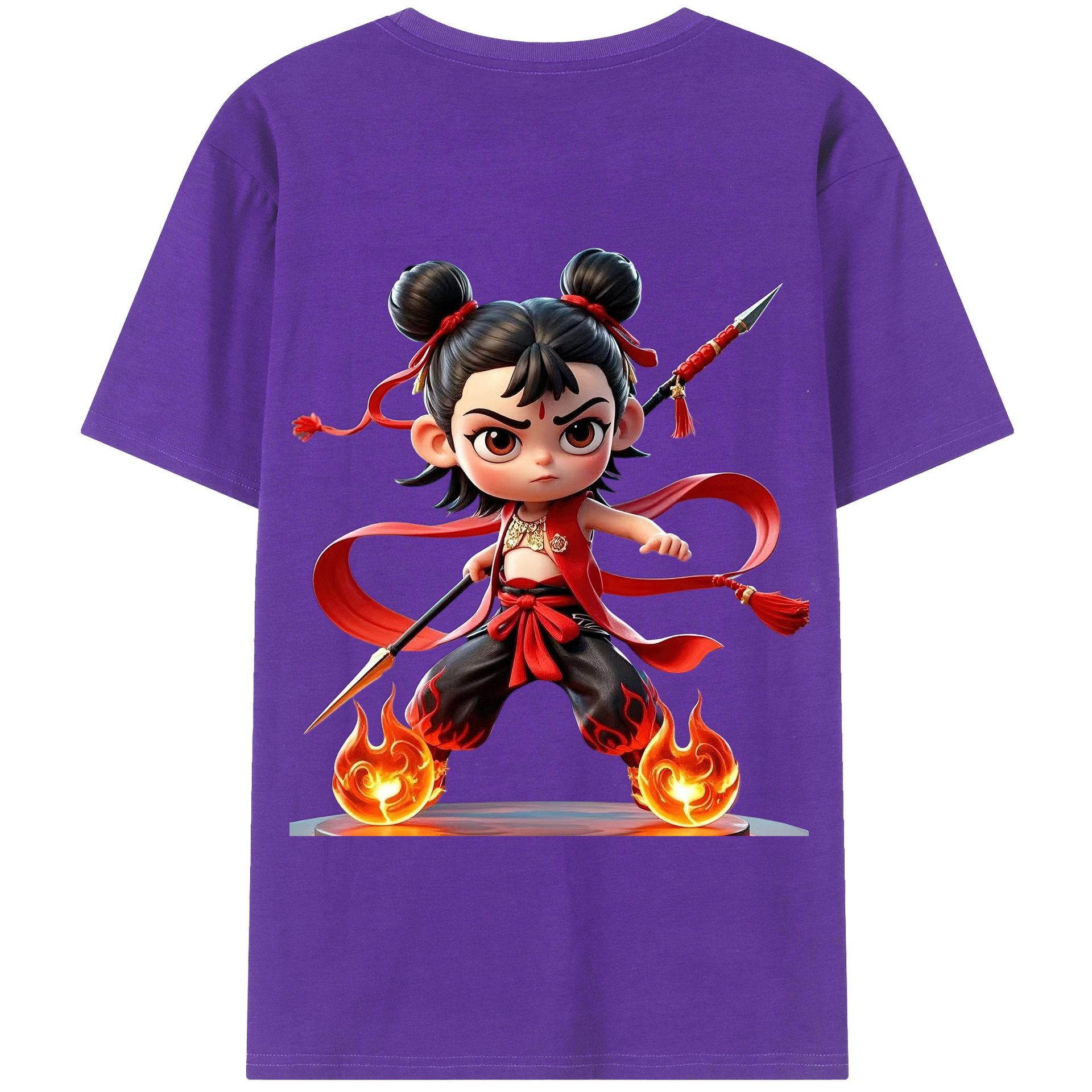 （画像用） Ne Zha 2 ナタ 魔童の大暴れ 綿100％半袖Tシャツ（背面プリント）