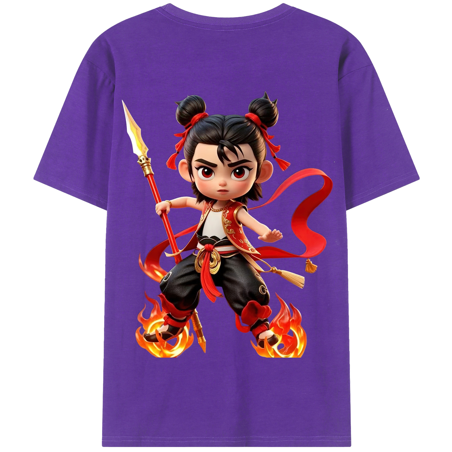 （画像用） Ne Zha 2 ナタ 魔童の大暴れ 綿100％半袖Tシャツ（背面プリント）