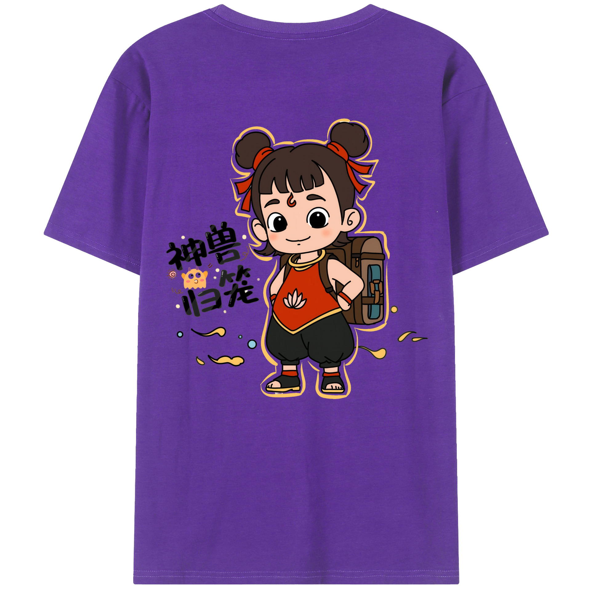 （画像用） Ne Zha 2 ナタ 魔童の大暴れ 綿100％半袖Tシャツ（背面プリント）