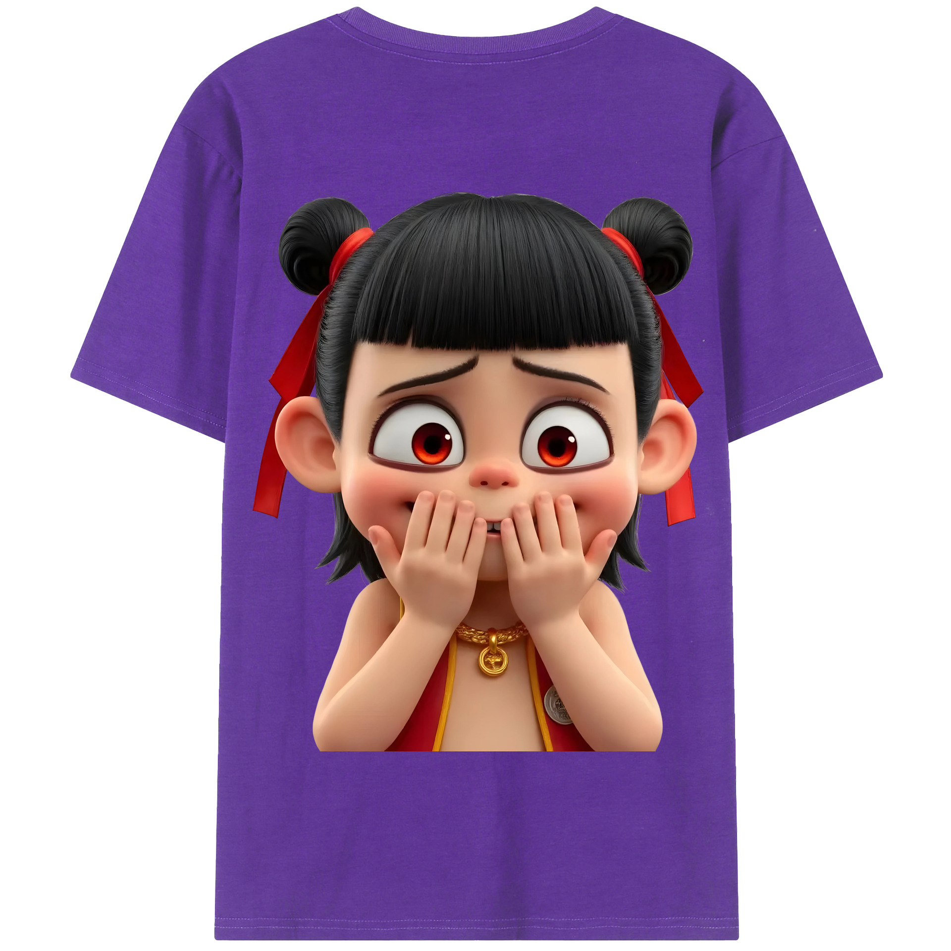 （画像用） Ne Zha 2 ナタ 魔童の大暴れ 綿100％半袖Tシャツ（背面プリント）