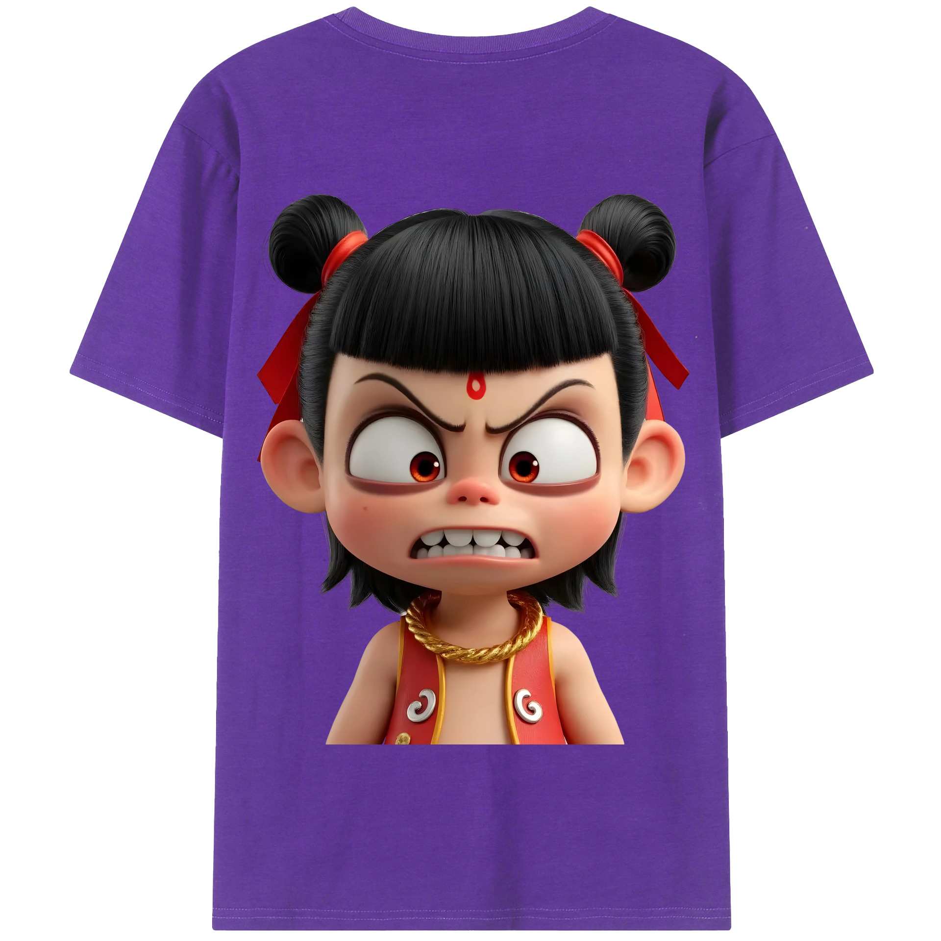 （画像用） Ne Zha 2 ナタ 魔童の大暴れ 綿100％半袖Tシャツ（背面プリント）
