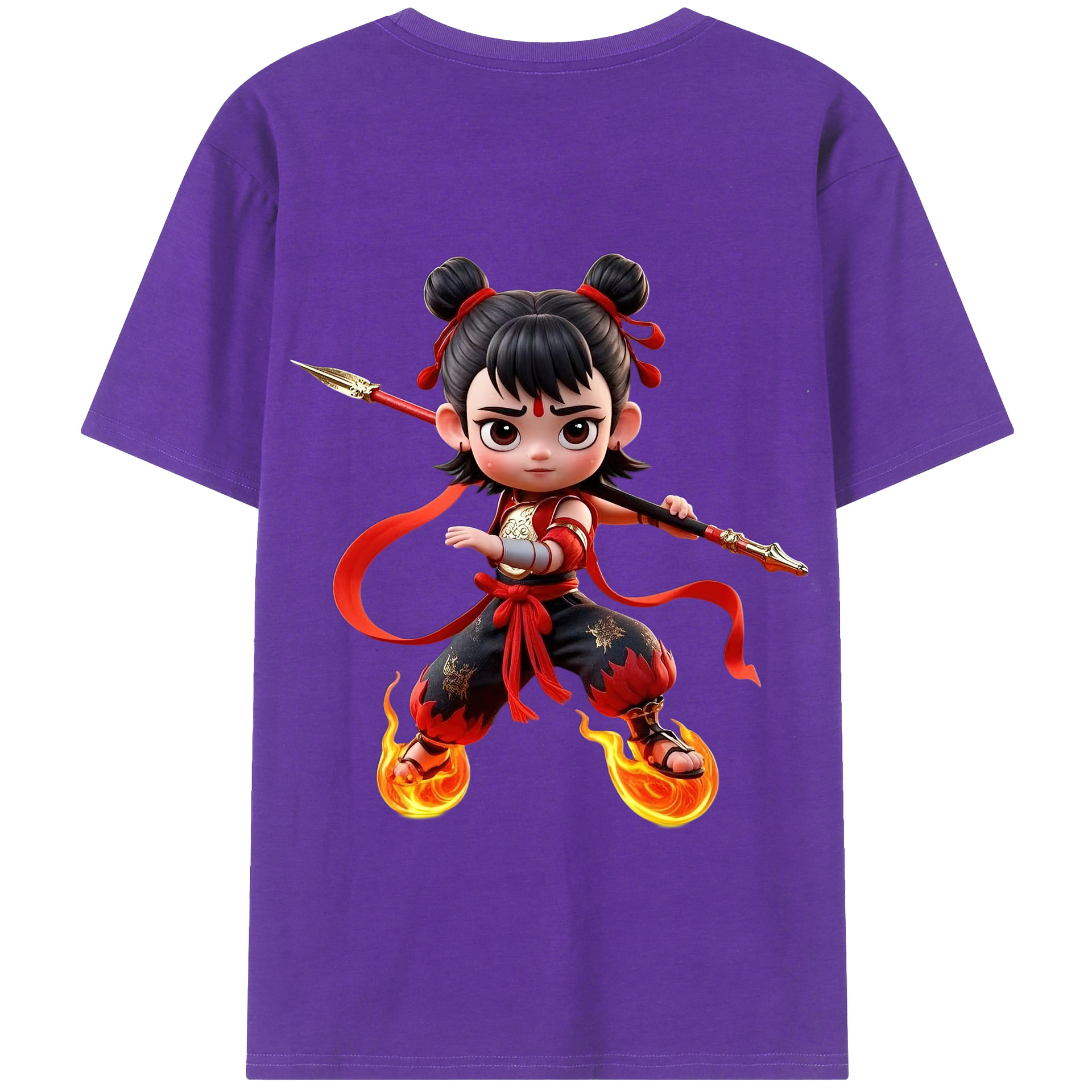 （画像用） Ne Zha 2 ナタ 魔童の大暴れ 綿100％半袖Tシャツ（背面プリント）