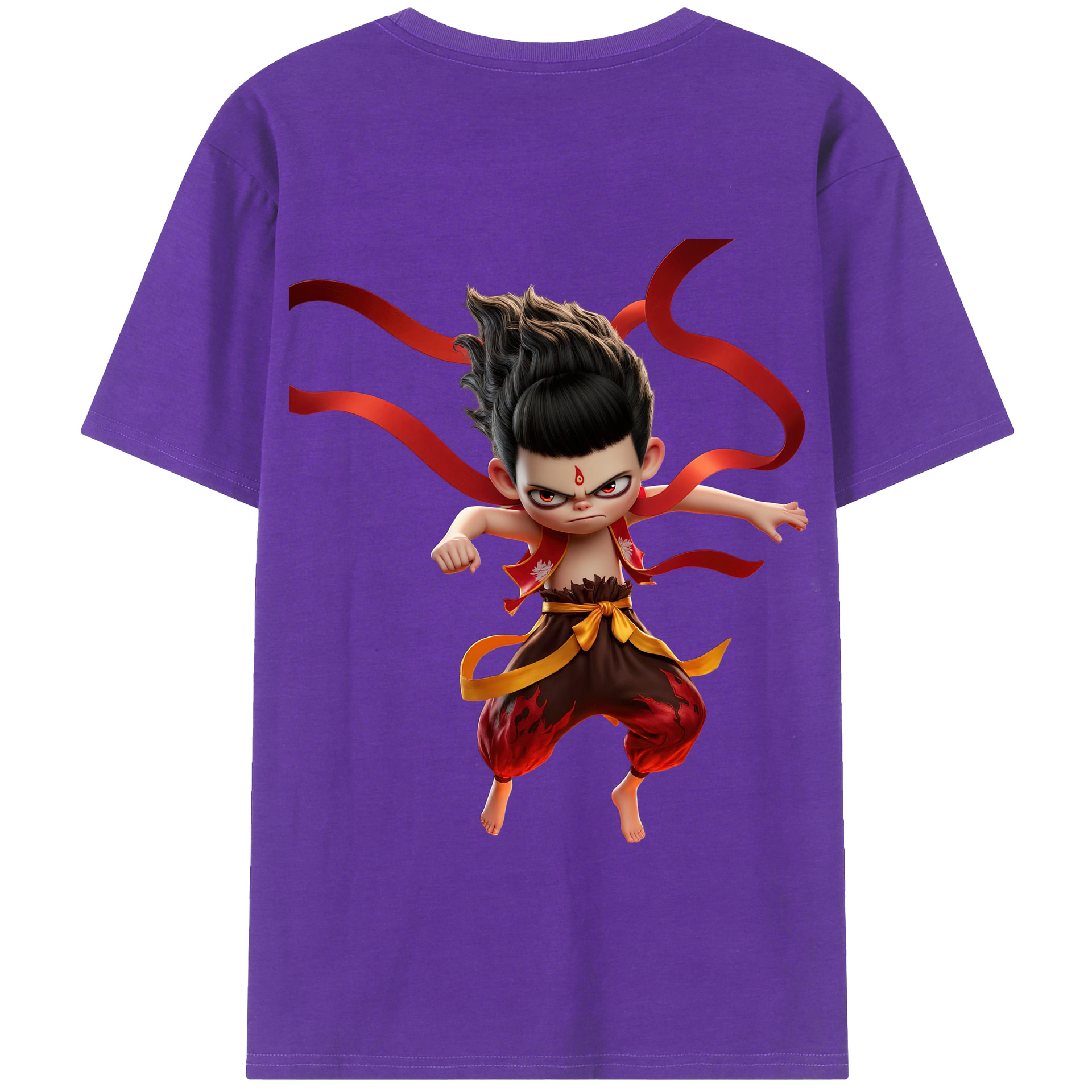 （画像用） Ne Zha 2 ナタ 魔童の大暴れ 綿100％半袖Tシャツ（背面プリント）