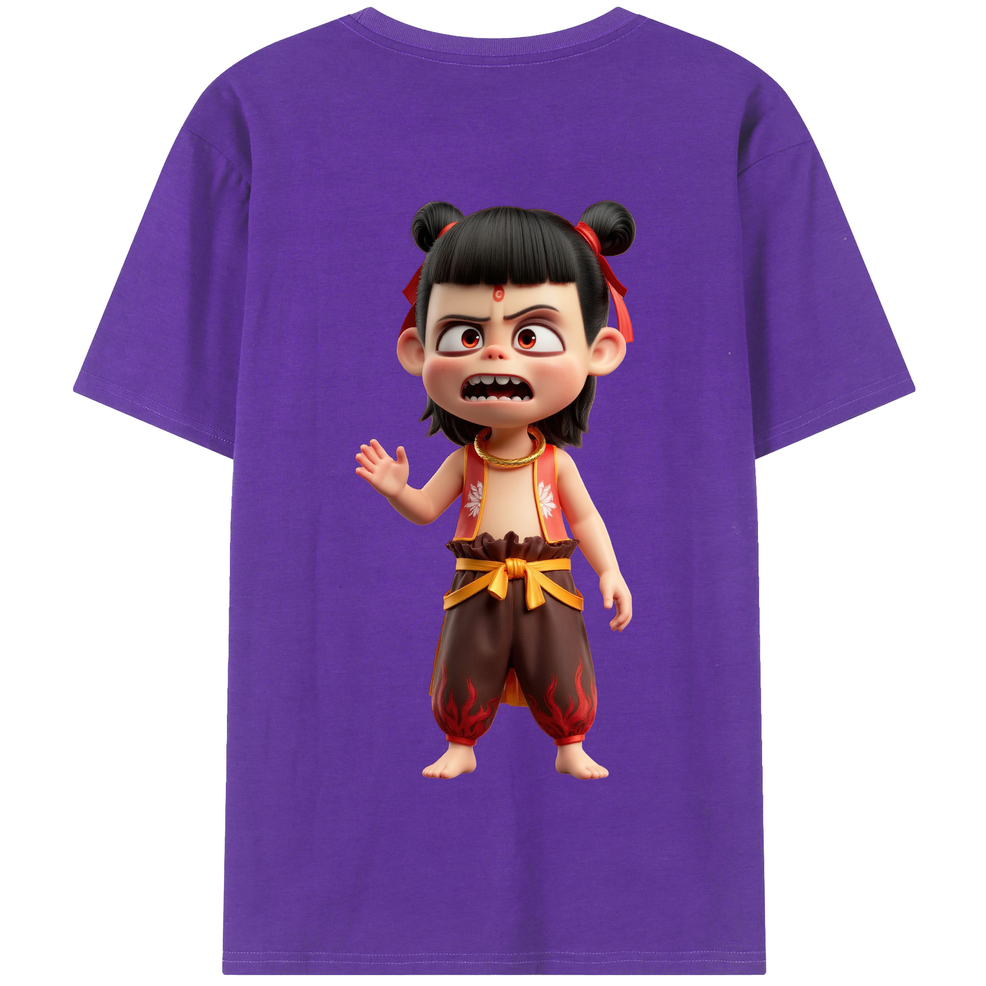 （画像用） Ne Zha 2 ナタ 魔童の大暴れ 綿100％半袖Tシャツ（背面プリント）