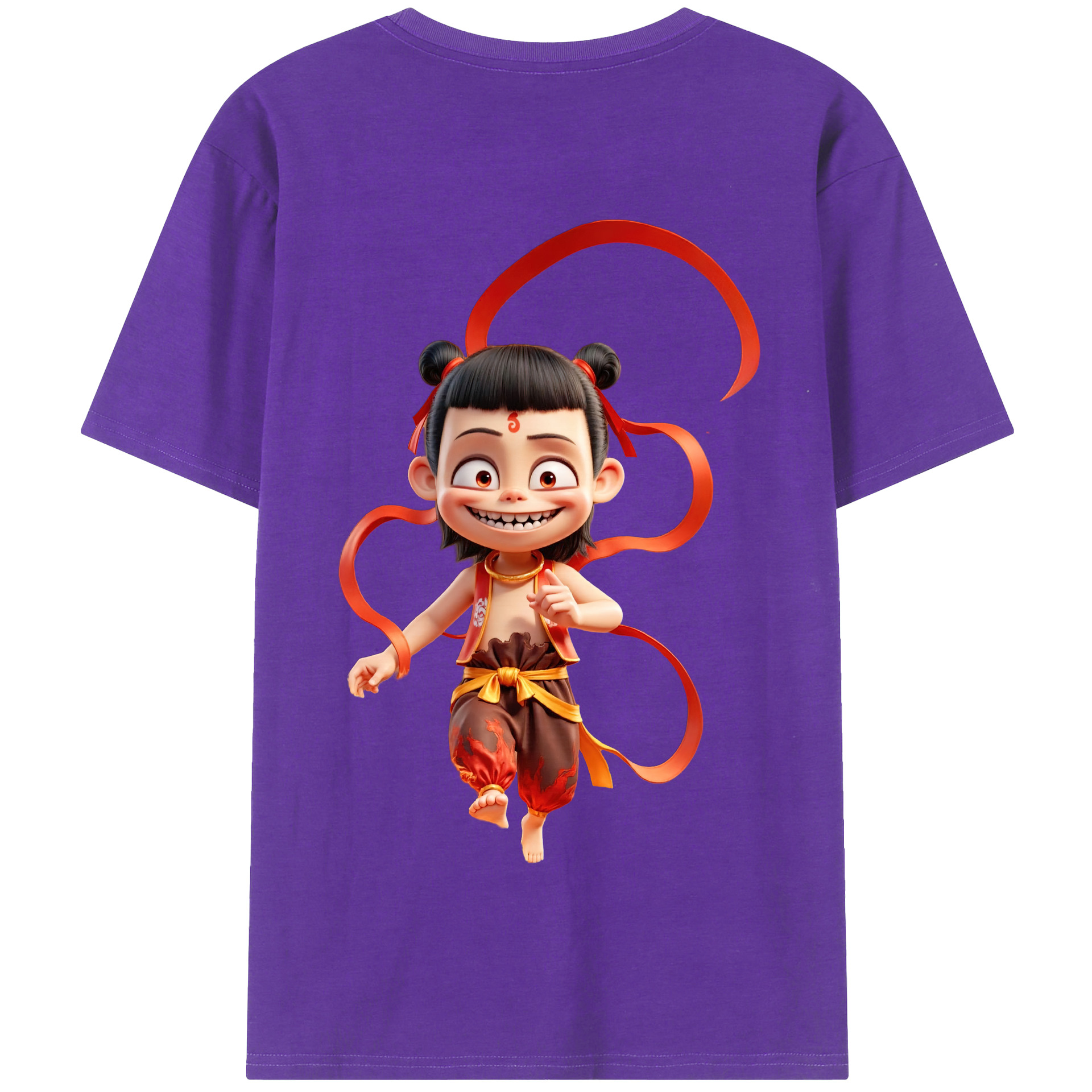 （画像用） Ne Zha 2 ナタ 魔童の大暴れ 綿100％半袖Tシャツ（背面プリント）