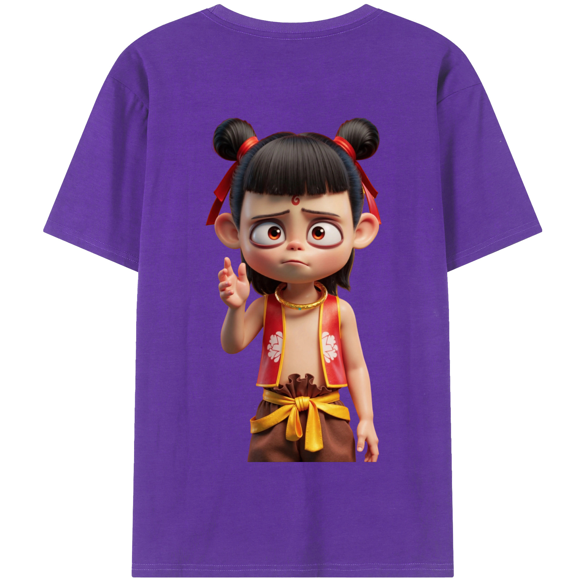 （画像用） Ne Zha 2 ナタ 魔童の大暴れ 綿100％半袖Tシャツ（背面プリント）