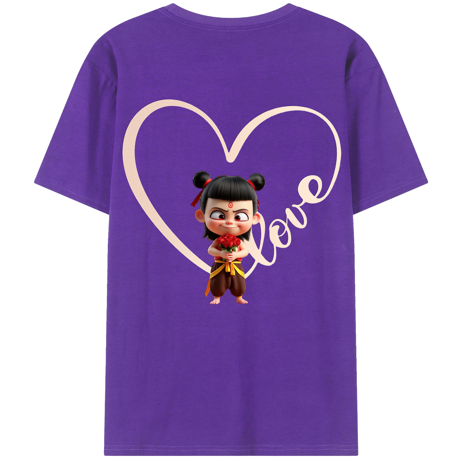 （画像用） Ne Zha 2 ナタ 魔童の大暴れ 綿100％半袖Tシャツ（背面プリント）