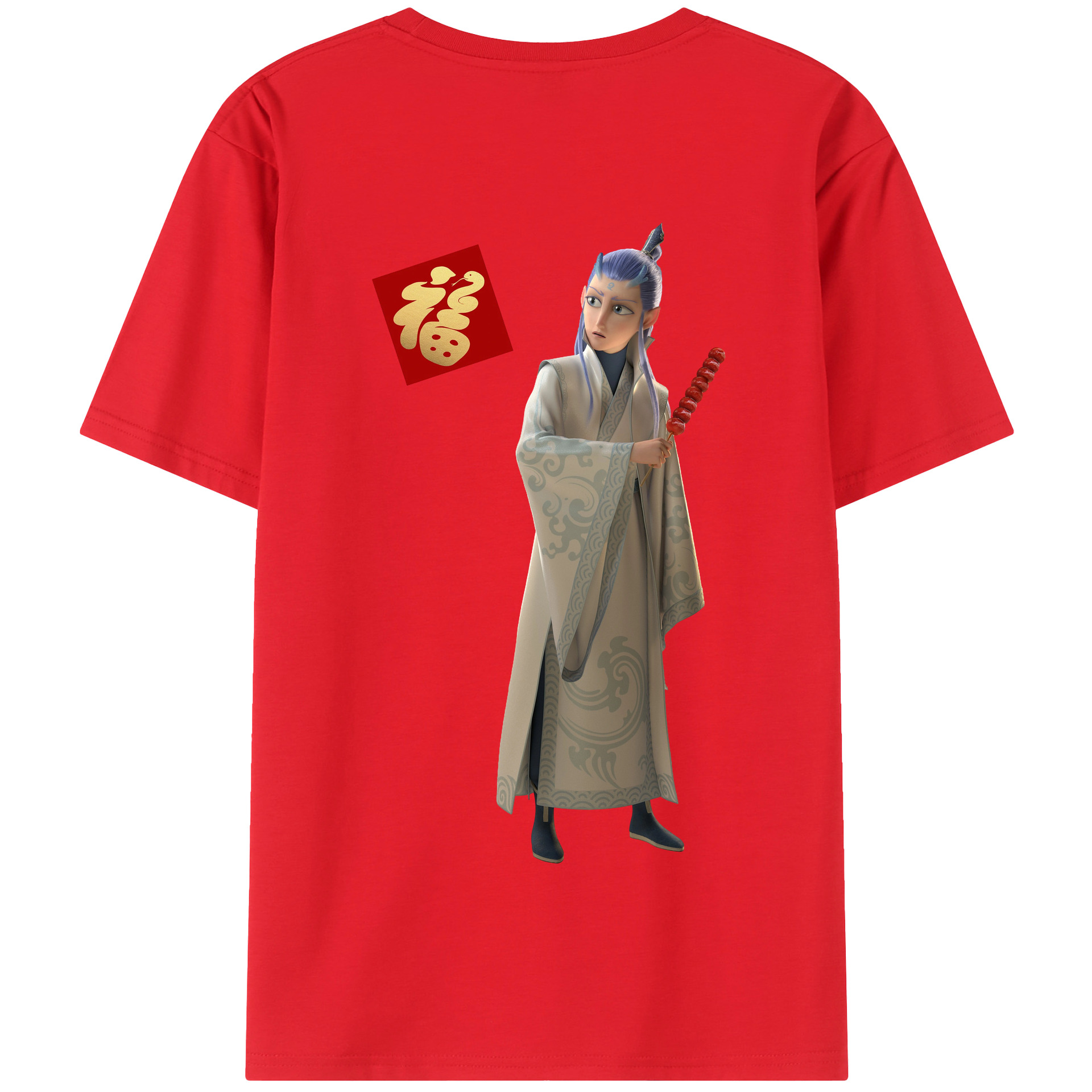 （画像用） Ne Zha 2 ナタ 魔童の大暴れ 綿100％半袖Tシャツ（背面プリント）
