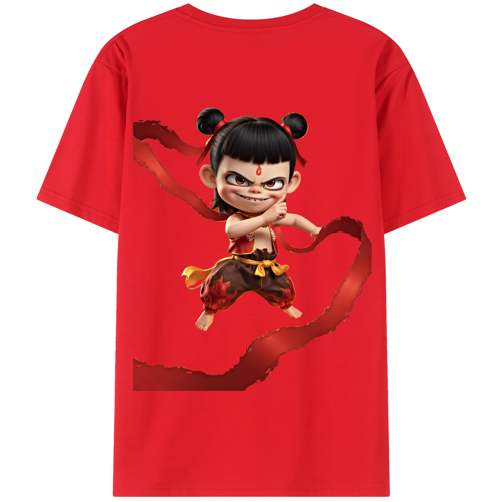 （画像用） Ne Zha 2 ナタ 魔童の大暴れ 綿100％半袖Tシャツ（背面プリント）