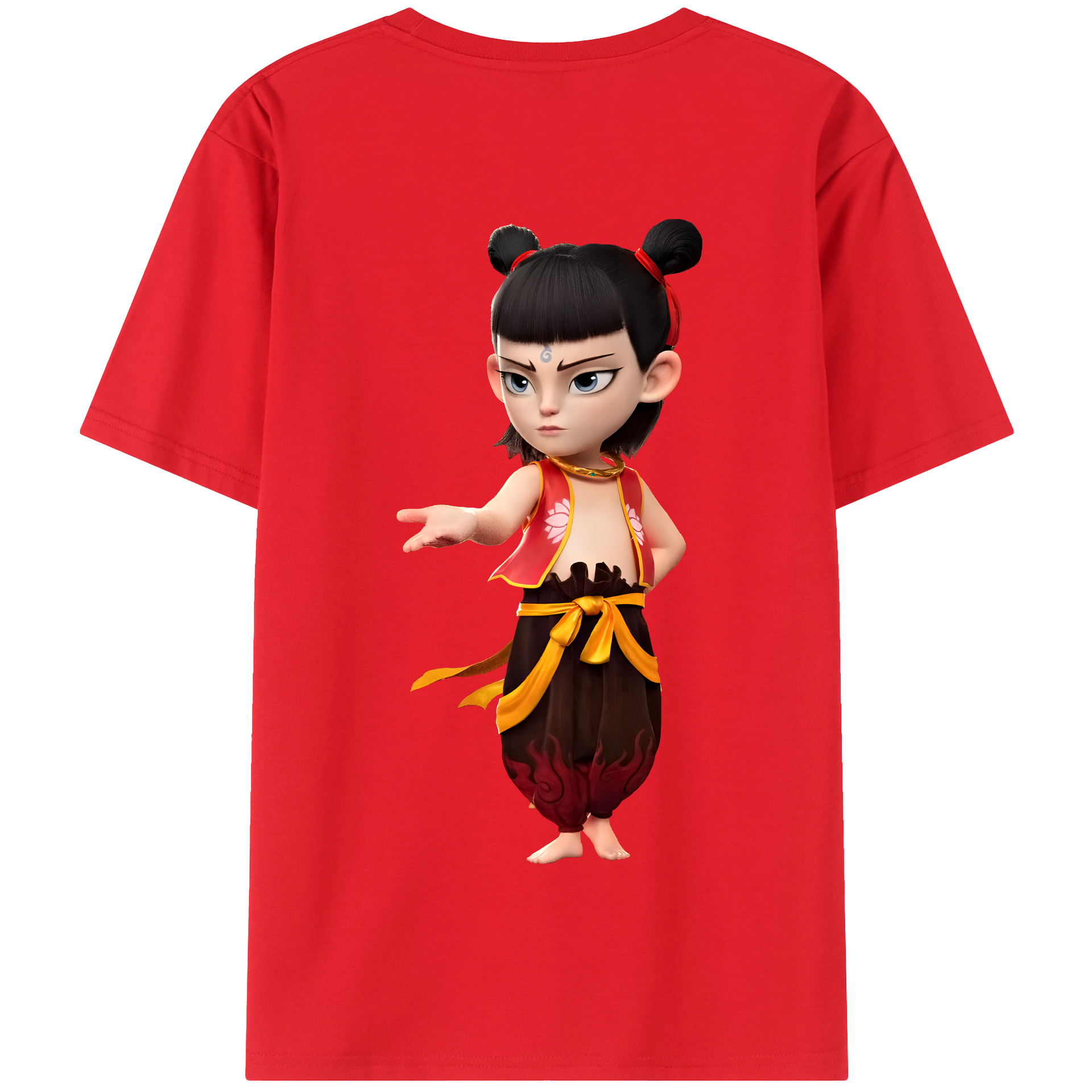 （画像用） Ne Zha 2 ナタ 魔童の大暴れ 綿100％半袖Tシャツ（背面プリント）