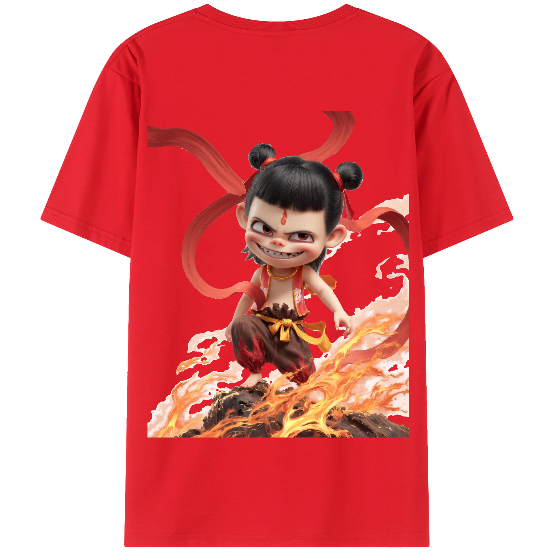 （画像用） Ne Zha 2 ナタ 魔童の大暴れ 綿100％半袖Tシャツ（背面プリント）