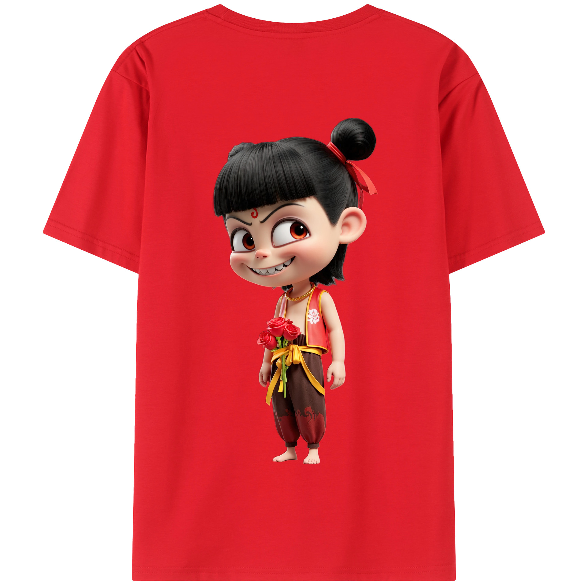 （画像用） Ne Zha 2 ナタ 魔童の大暴れ 綿100％半袖Tシャツ（背面プリント）