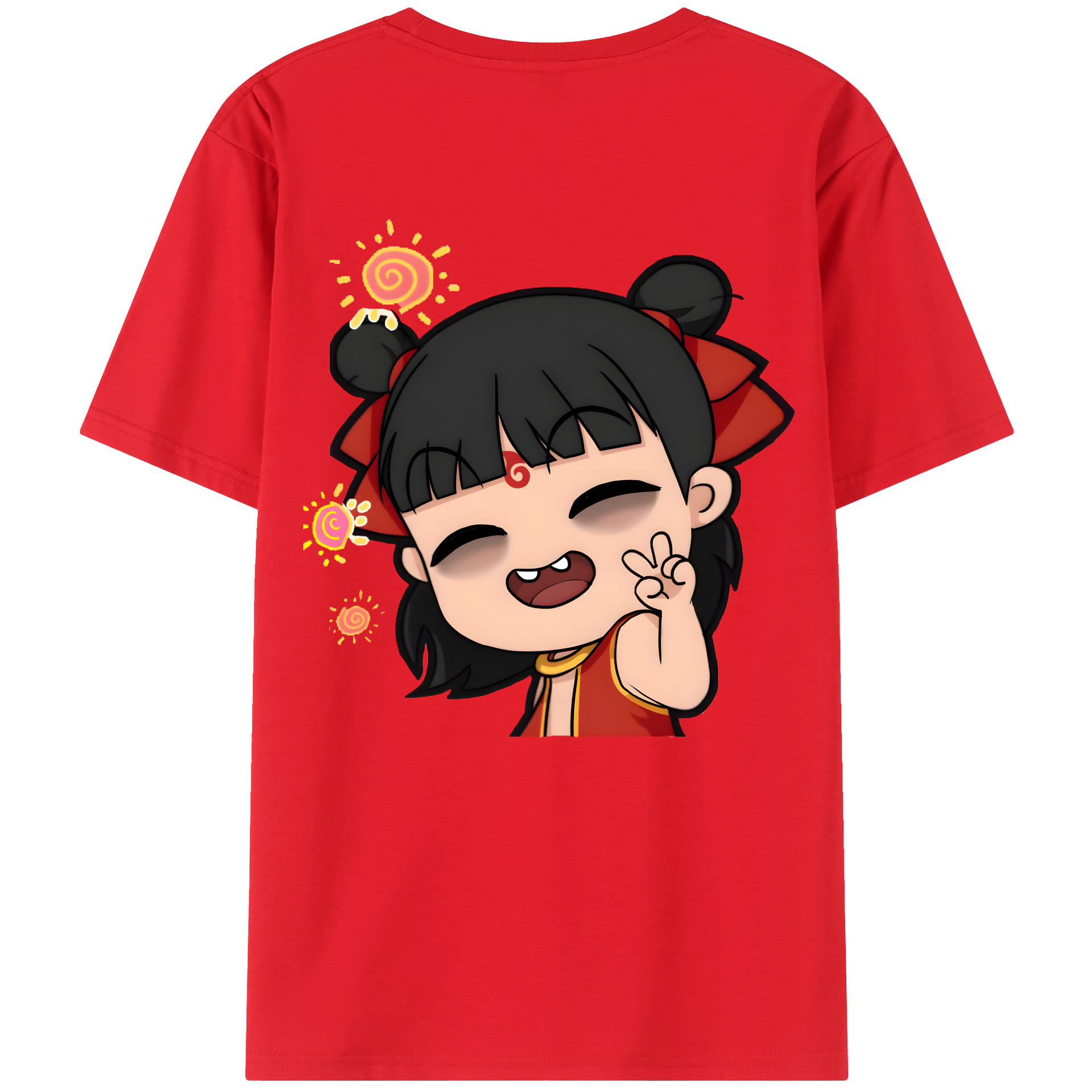 （画像用） Ne Zha 2 ナタ 魔童の大暴れ 綿100％半袖Tシャツ（背面プリント）
