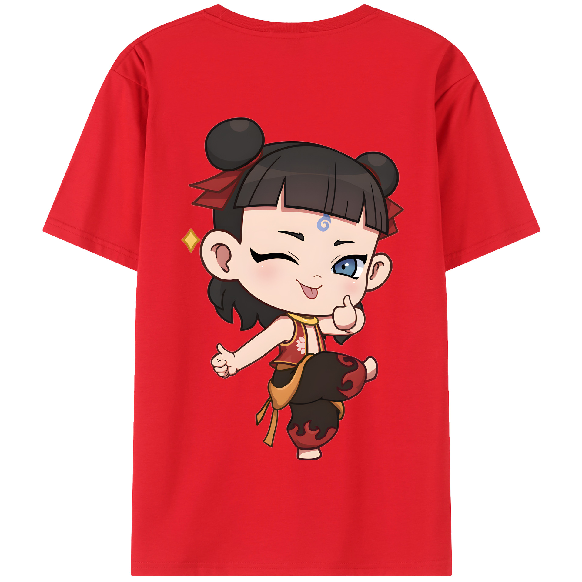 （画像用） Ne Zha 2 ナタ 魔童の大暴れ 綿100％半袖Tシャツ（背面プリント）