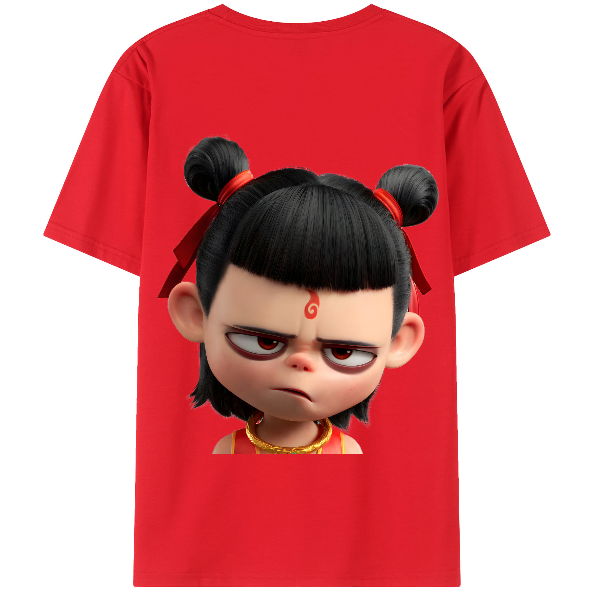 （画像用） Ne Zha 2 ナタ 魔童の大暴れ 綿100％半袖Tシャツ（背面プリント）