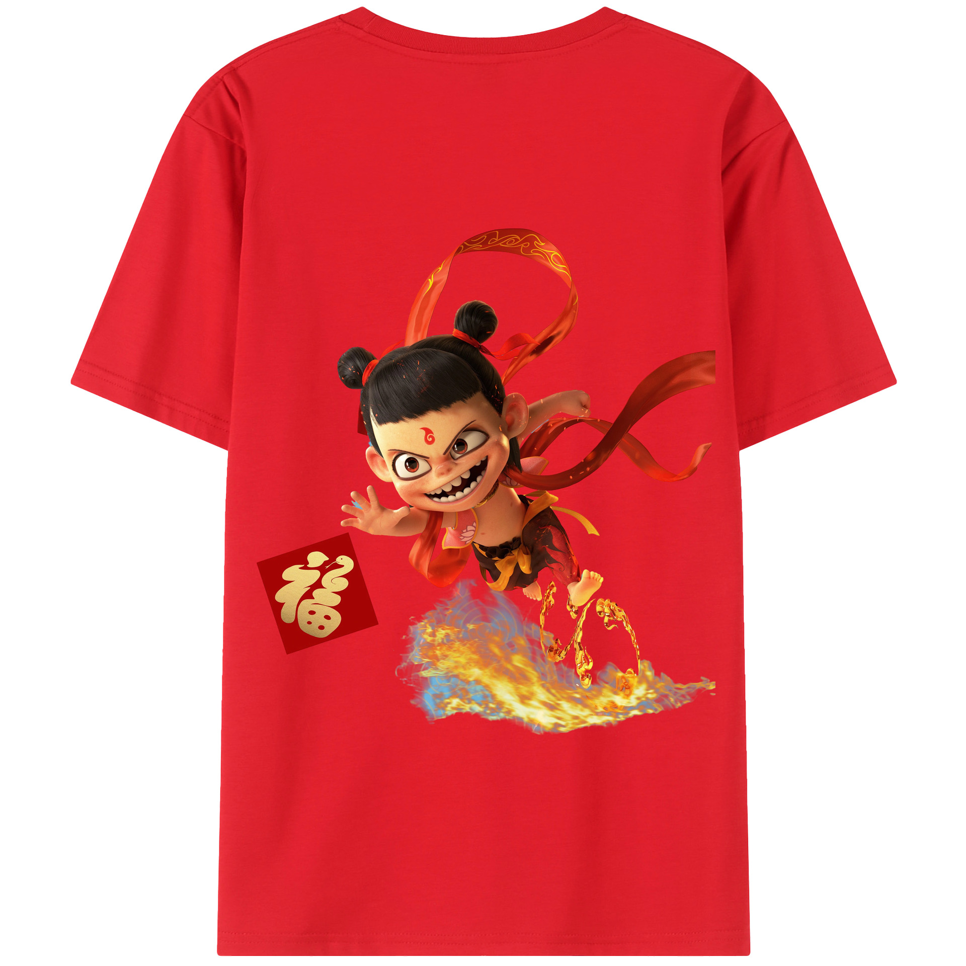 （画像用） Ne Zha 2 ナタ 魔童の大暴れ 綿100％半袖Tシャツ（背面プリント）