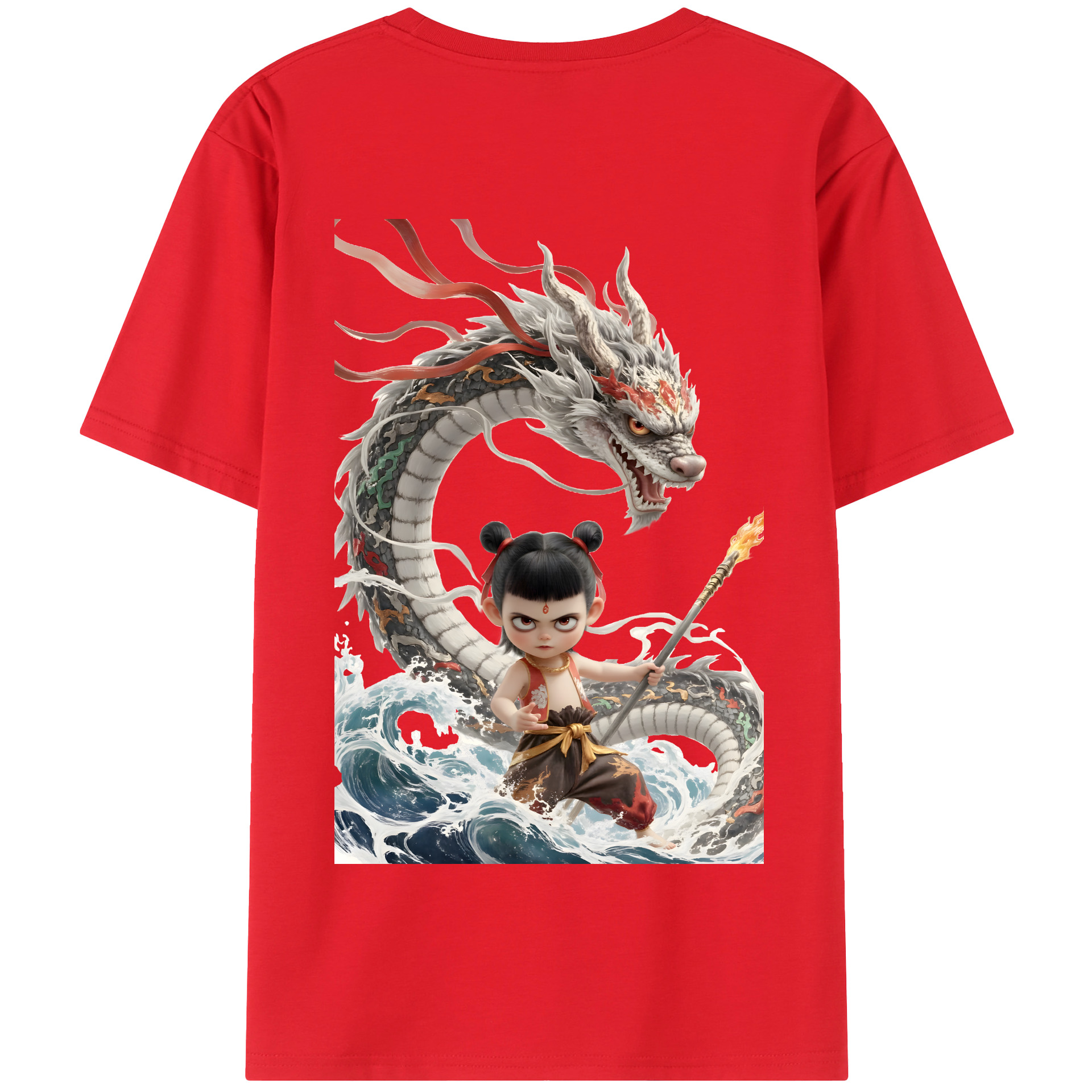 （画像用） Ne Zha 2 ナタ 魔童の大暴れ 綿100％半袖Tシャツ（背面プリント）