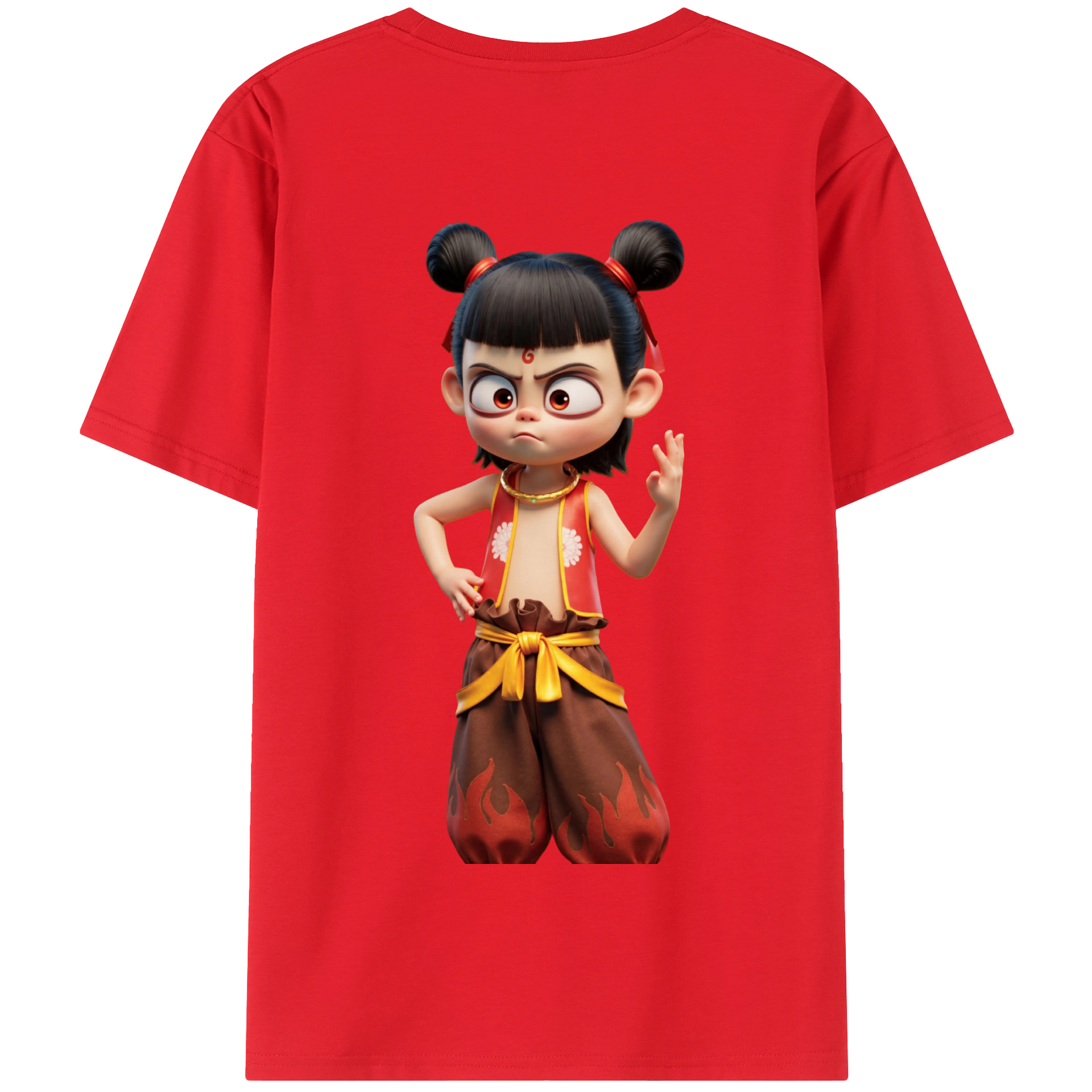 （画像用） Ne Zha 2 ナタ 魔童の大暴れ 綿100％半袖Tシャツ（背面プリント）