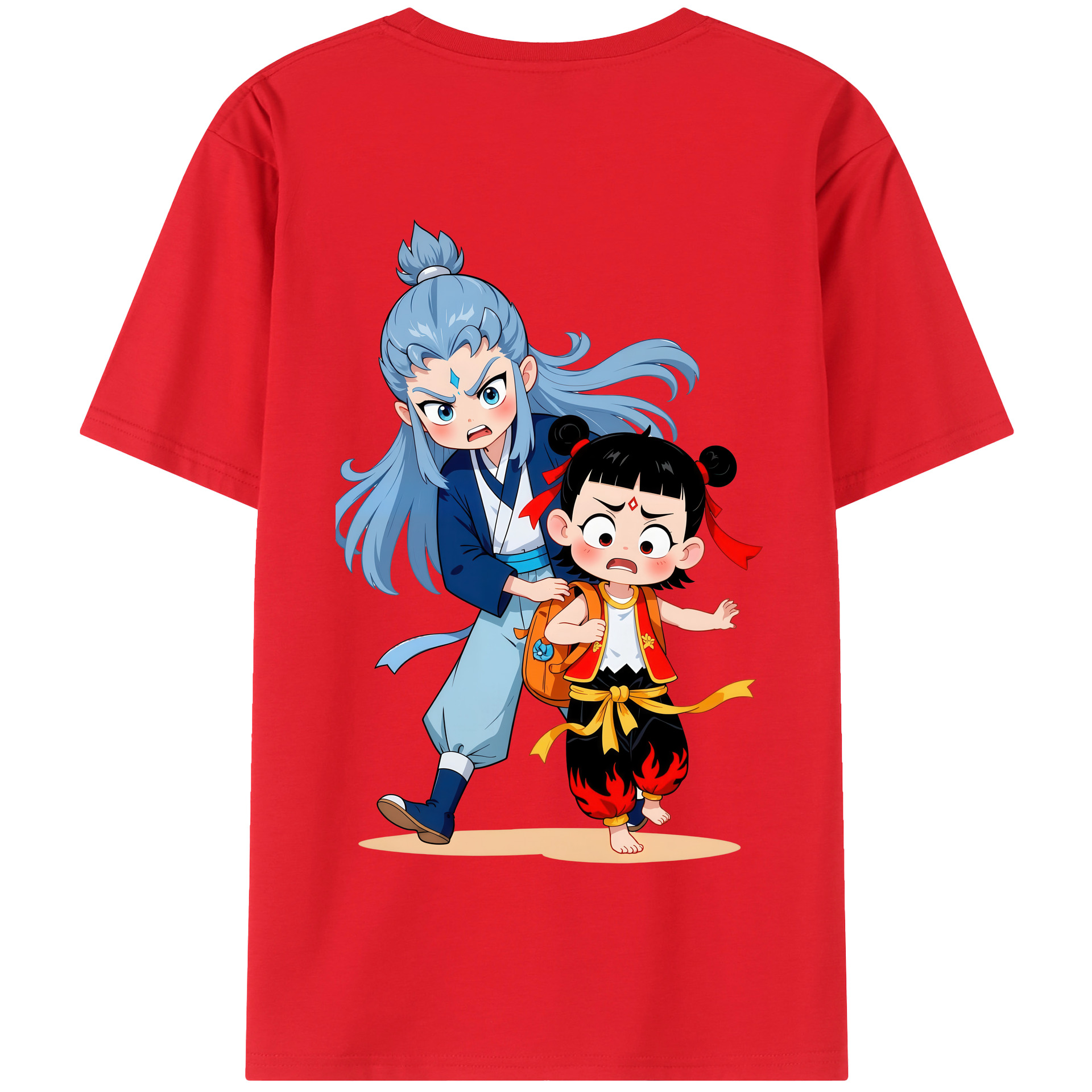 （画像用） Ne Zha 2 ナタ 魔童の大暴れ 綿100％半袖Tシャツ（背面プリント）