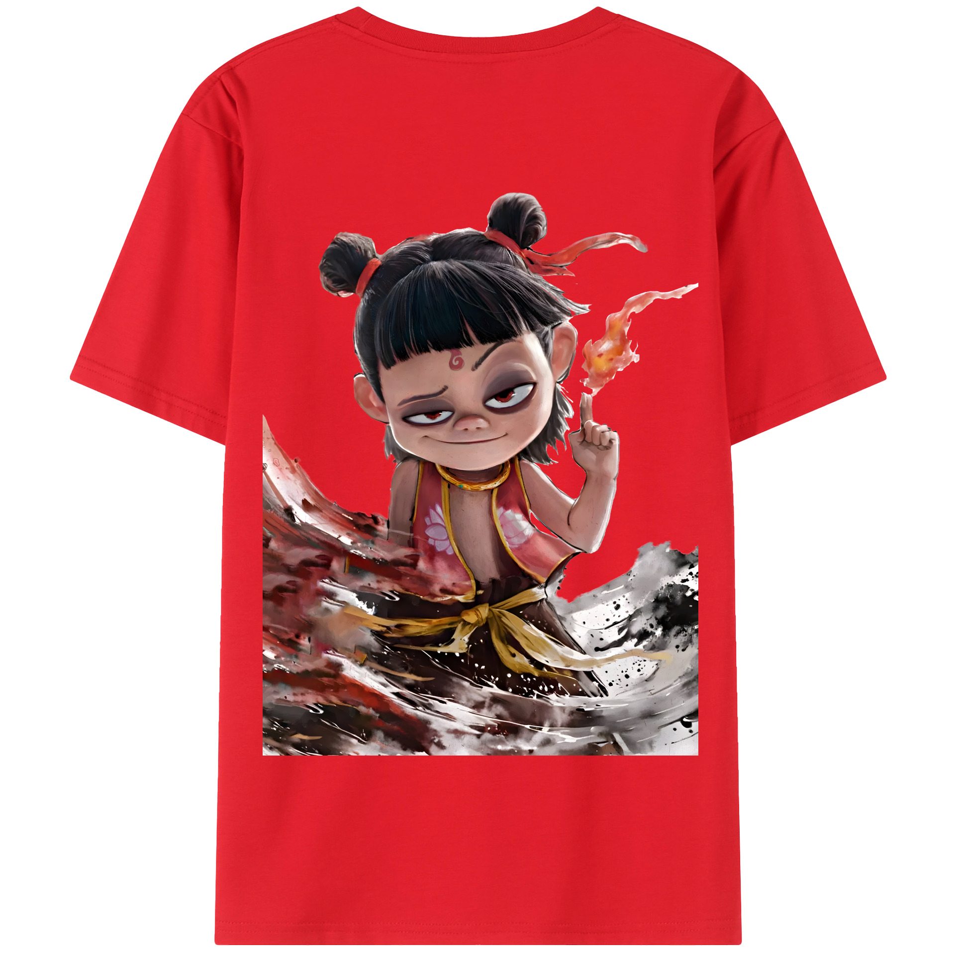 （画像用） Ne Zha 2 ナタ 魔童の大暴れ 綿100％半袖Tシャツ（背面プリント）