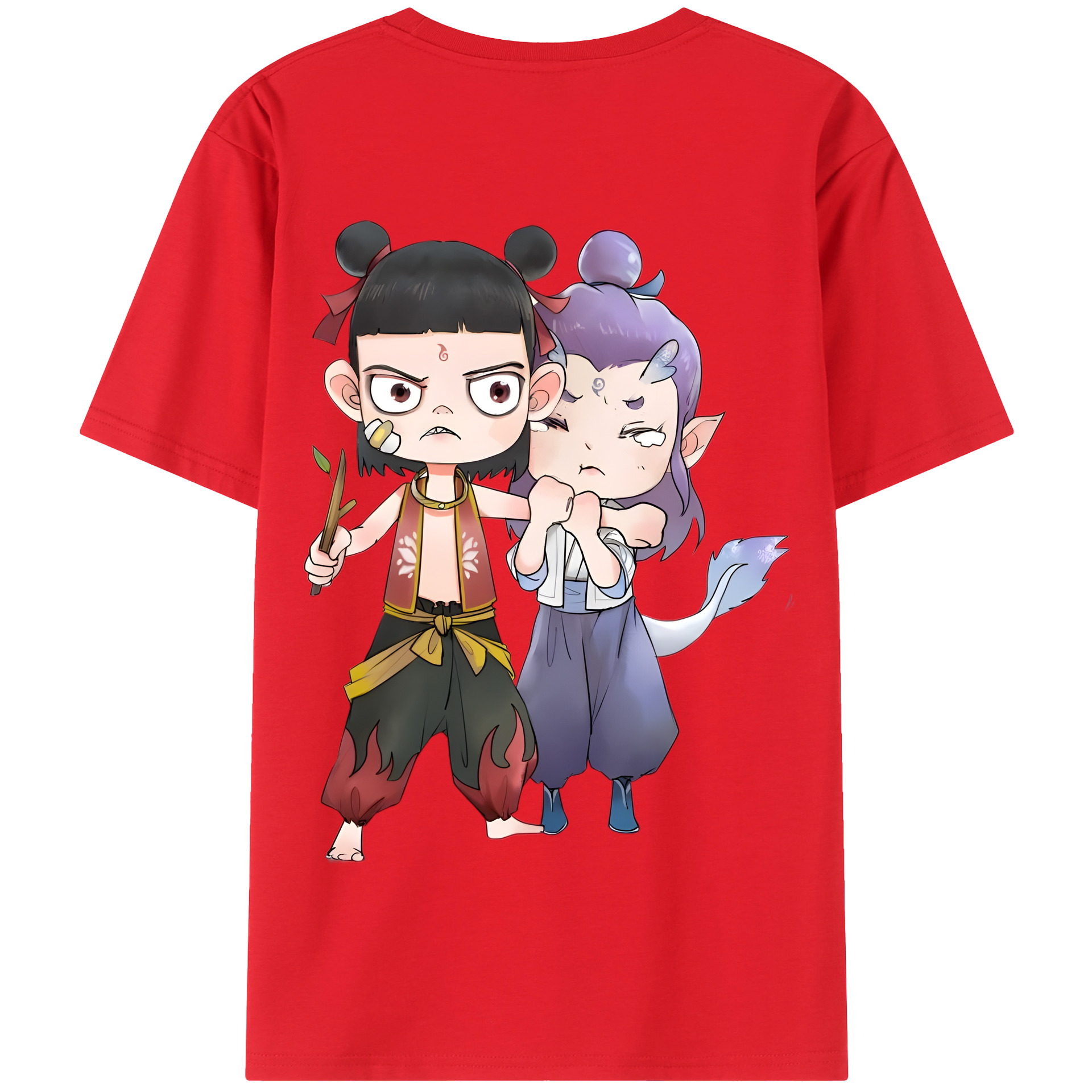 （画像用） Ne Zha 2 ナタ 魔童の大暴れ 綿100％半袖Tシャツ（背面プリント）