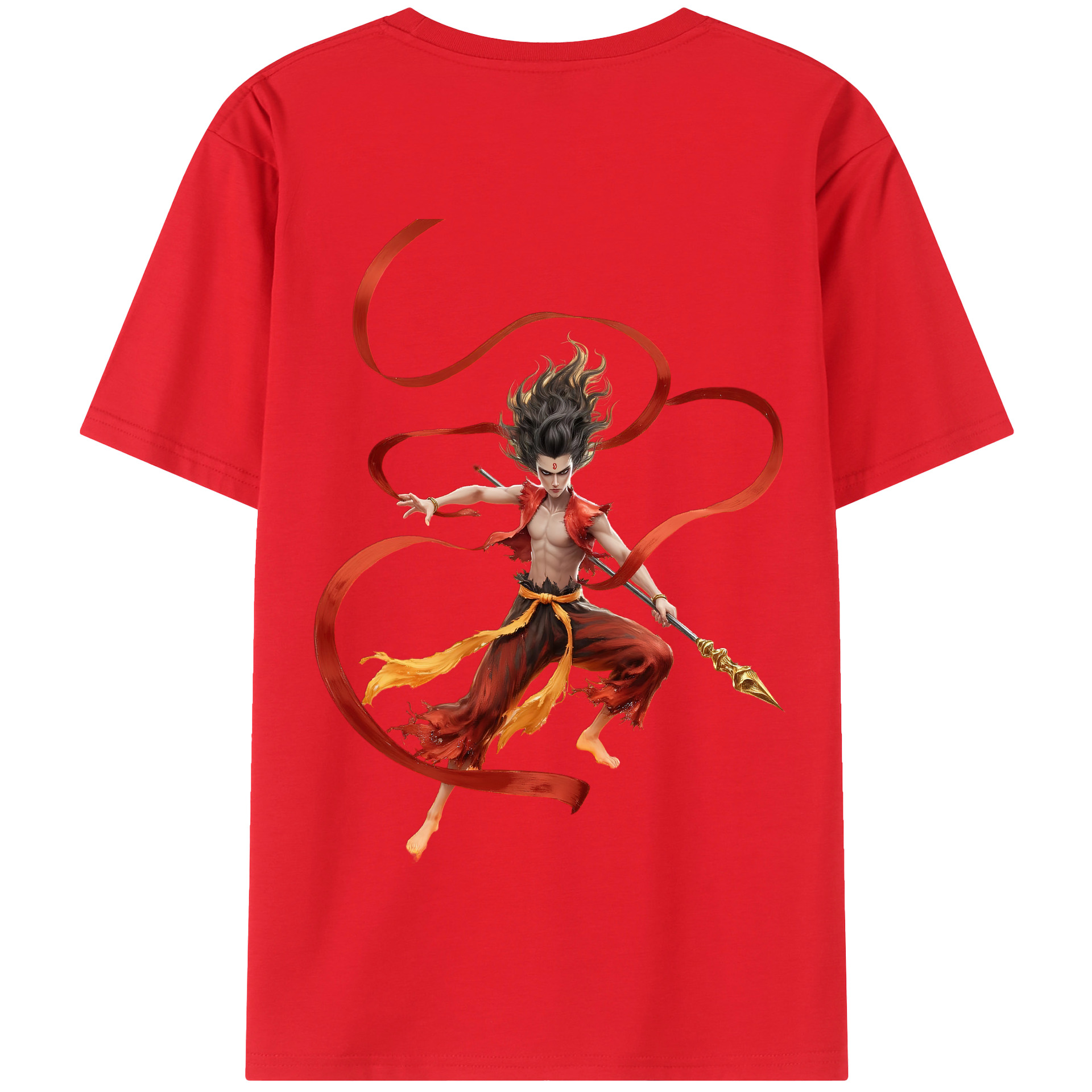 （画像用） Ne Zha 2 ナタ 魔童の大暴れ 綿100％半袖Tシャツ（背面プリント）