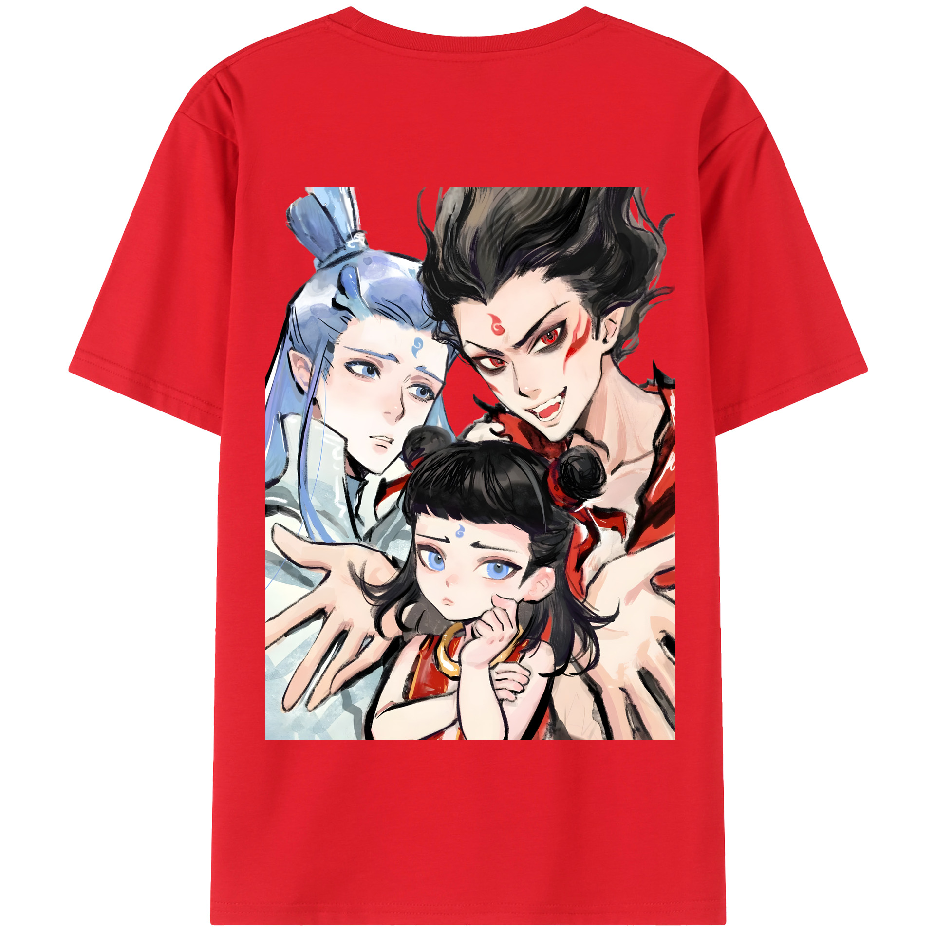 （画像用） Ne Zha 2 ナタ 魔童の大暴れ 綿100％半袖Tシャツ（背面プリント）