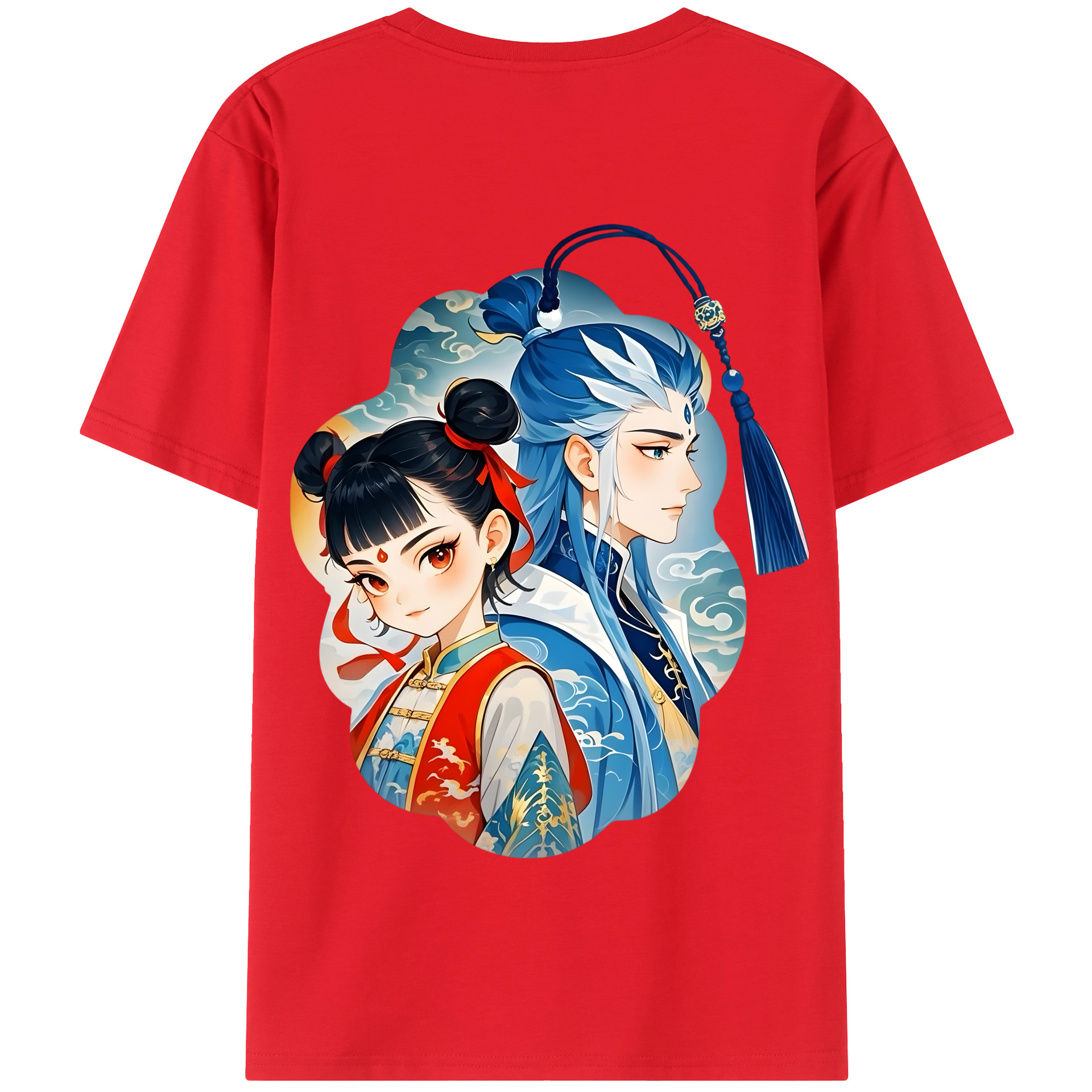 （画像用） Ne Zha 2 ナタ 魔童の大暴れ 綿100％半袖Tシャツ（背面プリント）