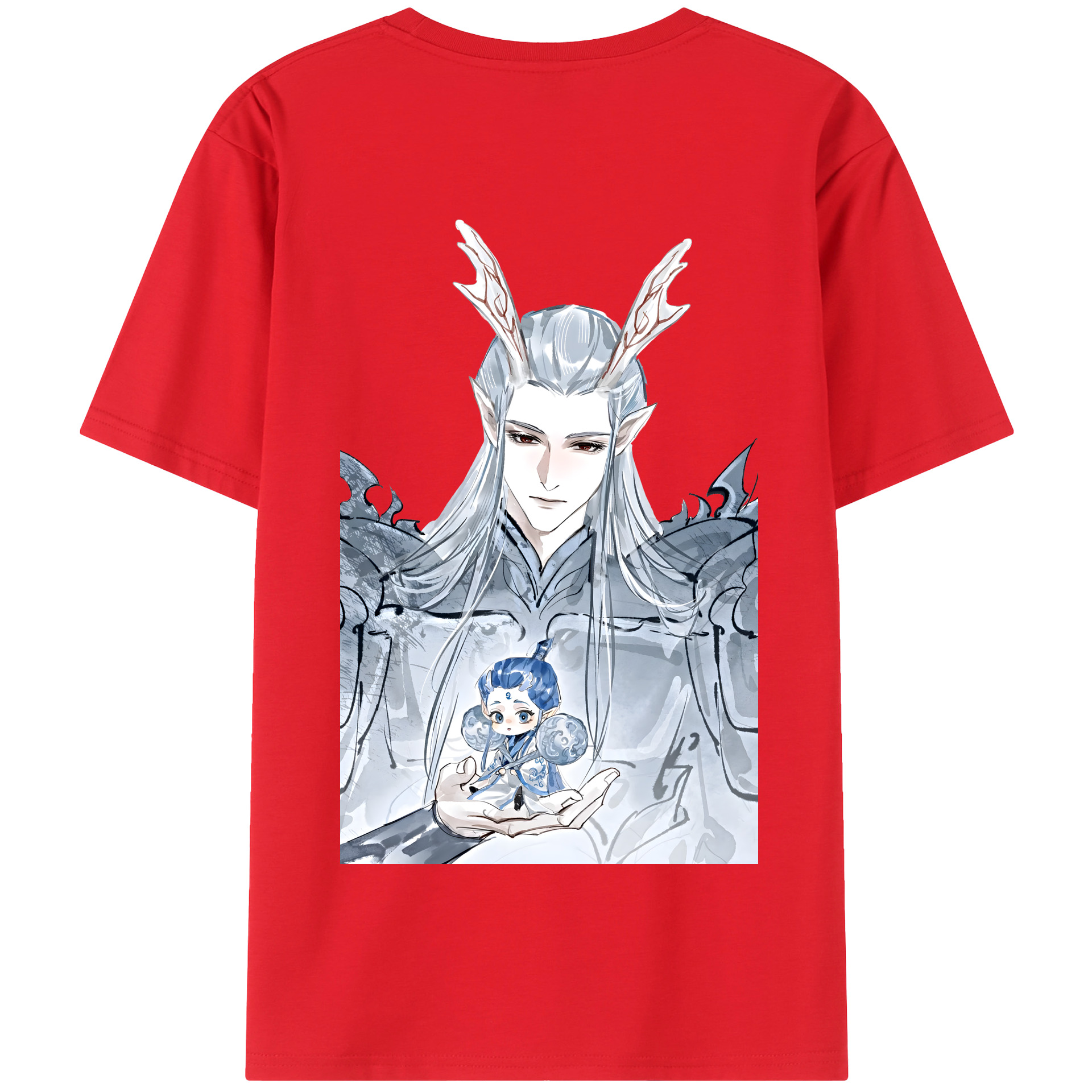 （画像用） Ne Zha 2 ナタ 魔童の大暴れ 綿100％半袖Tシャツ（背面プリント）