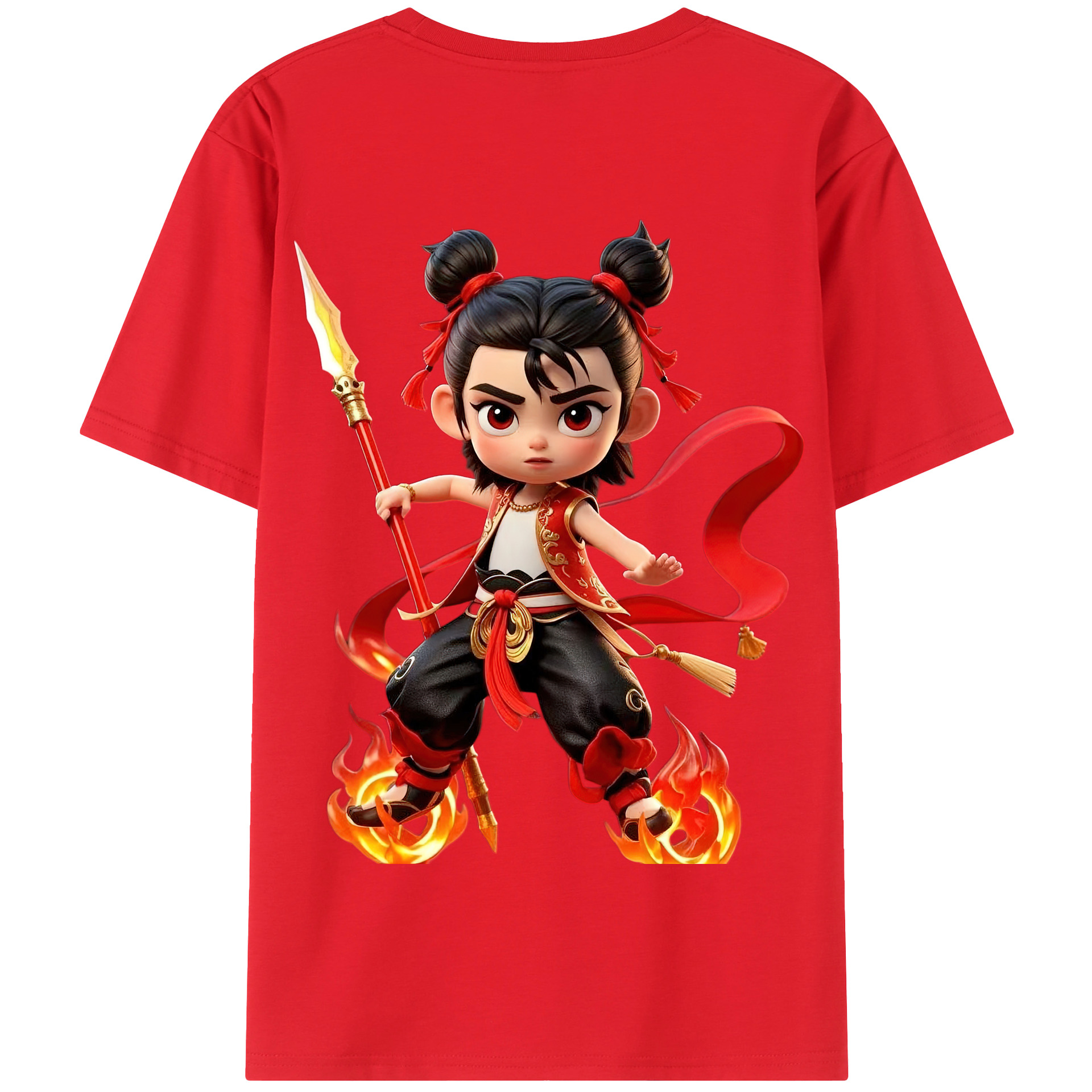 （画像用） Ne Zha 2 ナタ 魔童の大暴れ 綿100％半袖Tシャツ（背面プリント）