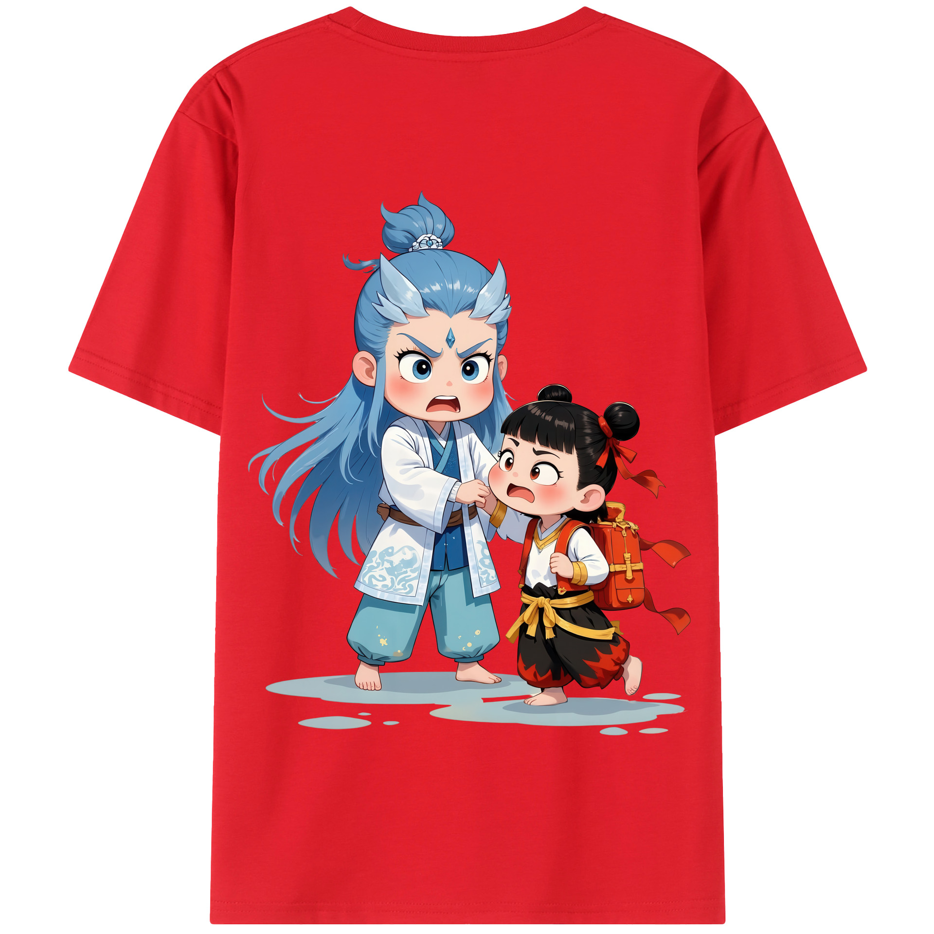 （画像用） Ne Zha 2 ナタ 魔童の大暴れ 綿100％半袖Tシャツ（背面プリント）