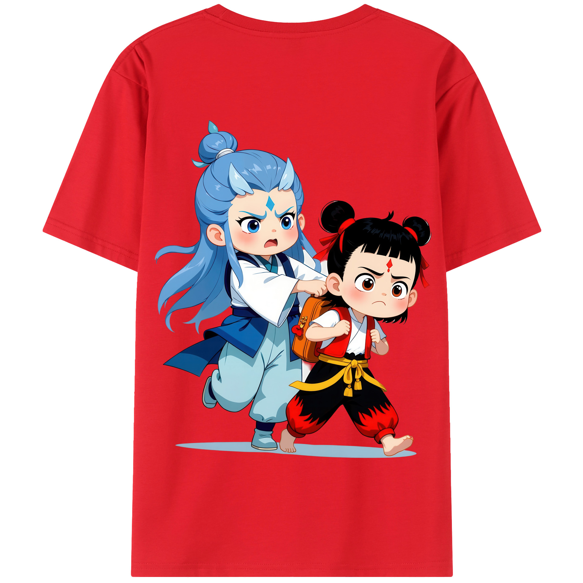 （画像用） Ne Zha 2 ナタ 魔童の大暴れ 綿100％半袖Tシャツ（背面プリント）