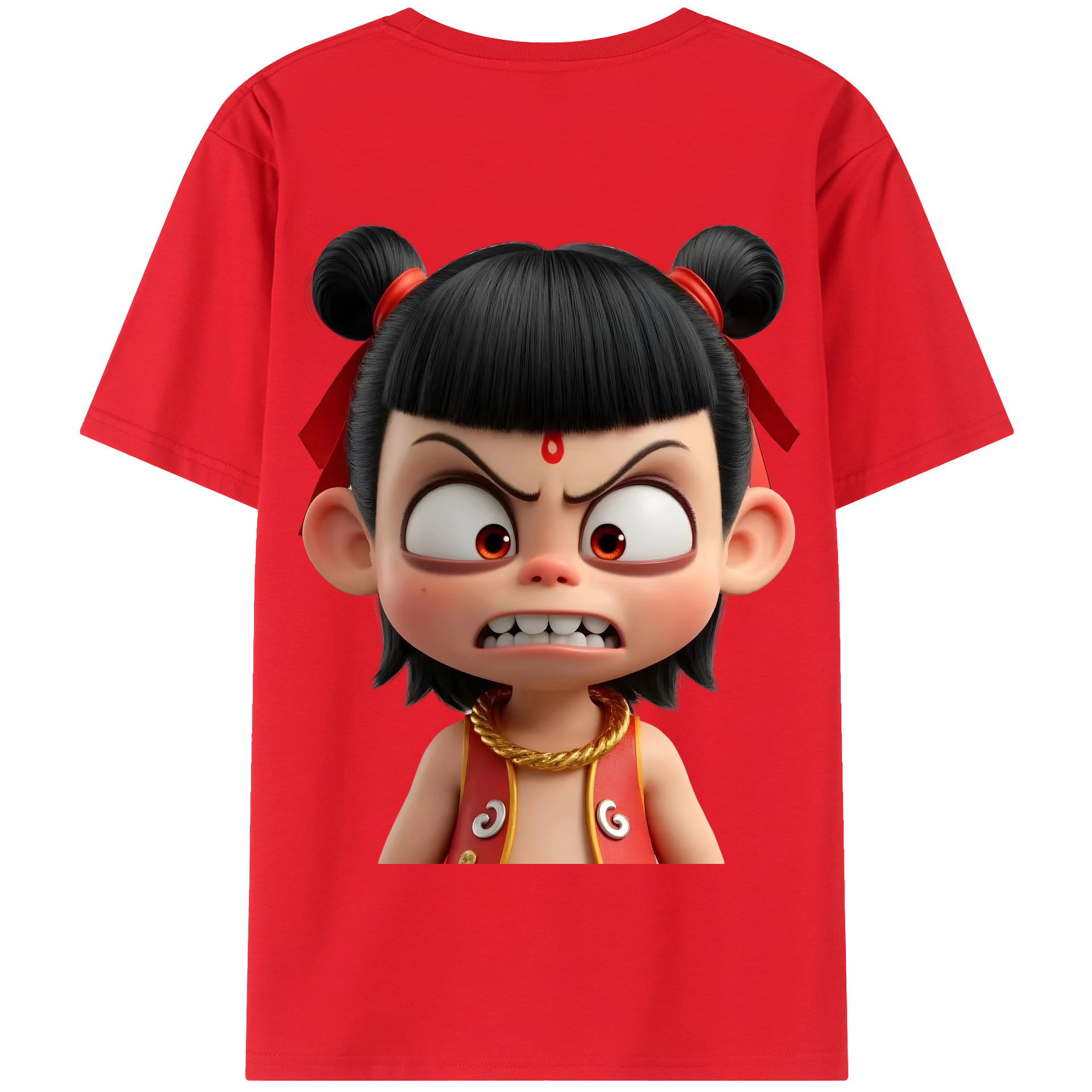 （画像用） Ne Zha 2 ナタ 魔童の大暴れ 綿100％半袖Tシャツ（背面プリント）