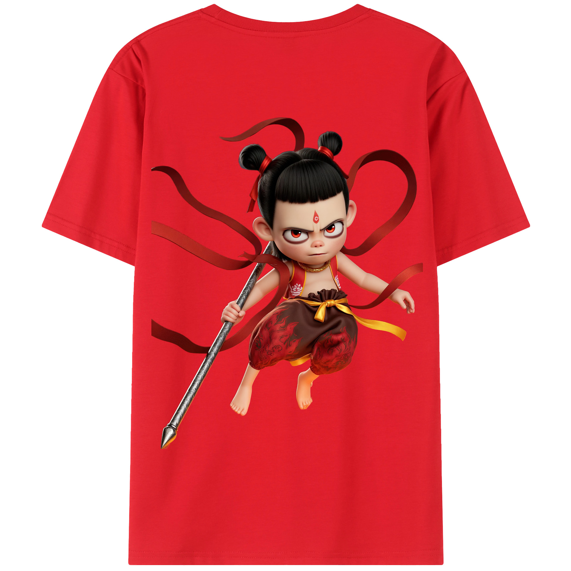 （画像用） Ne Zha 2 ナタ 魔童の大暴れ 綿100％半袖Tシャツ（背面プリント）