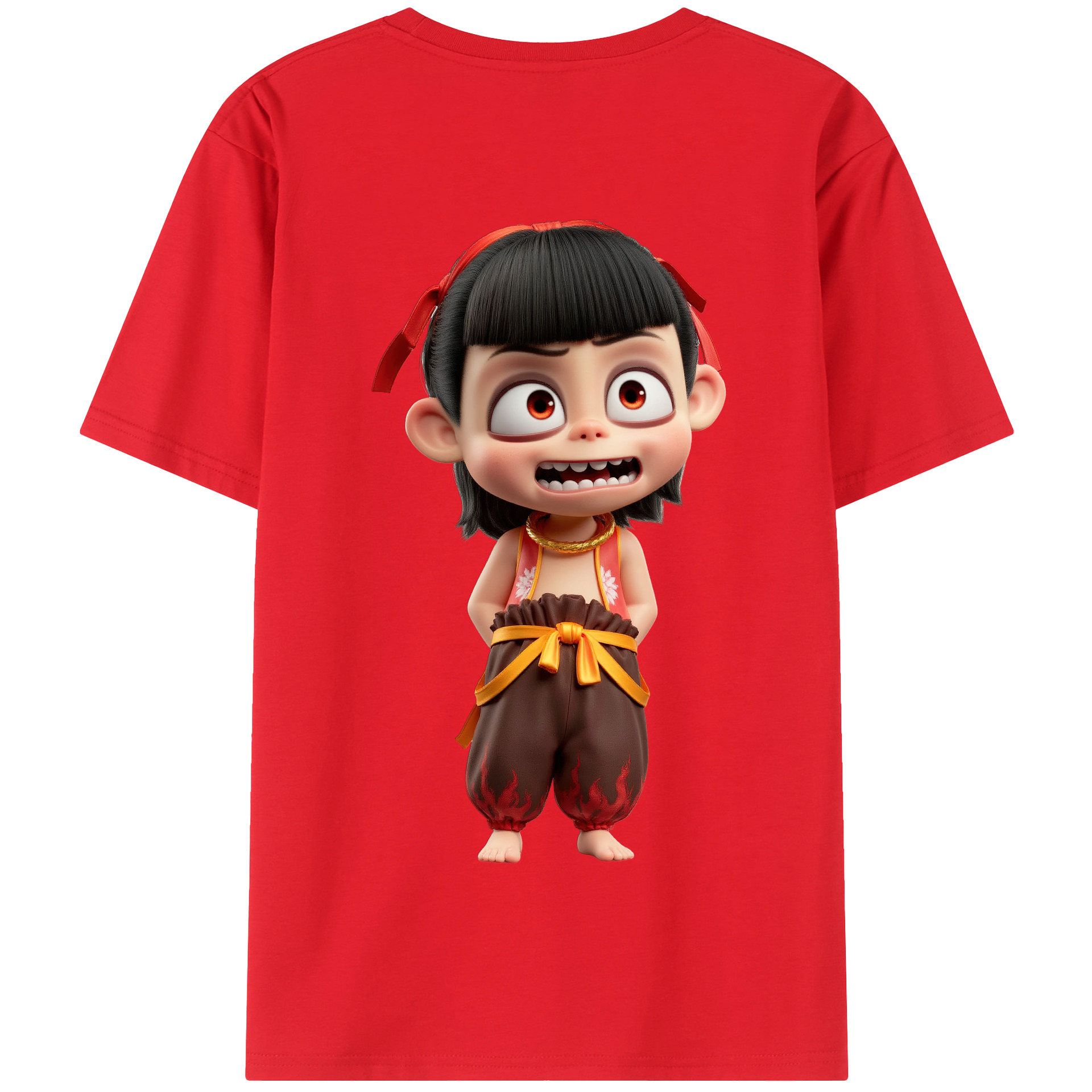 （画像用） Ne Zha 2 ナタ 魔童の大暴れ 綿100％半袖Tシャツ（背面プリント）