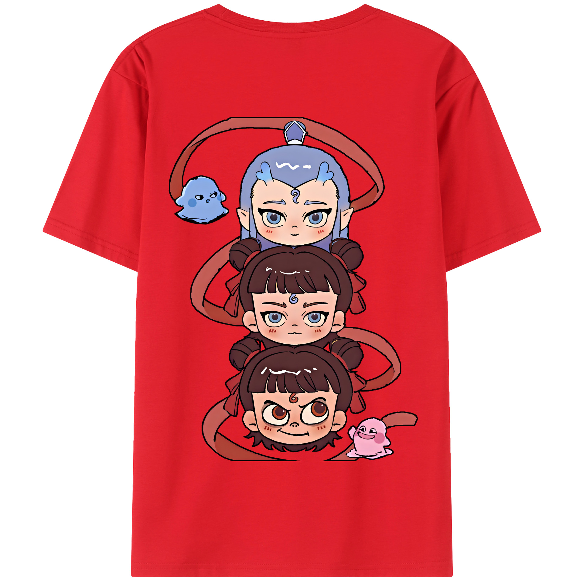 （画像用） Ne Zha 2 ナタ 魔童の大暴れ 綿100％半袖Tシャツ（背面プリント）