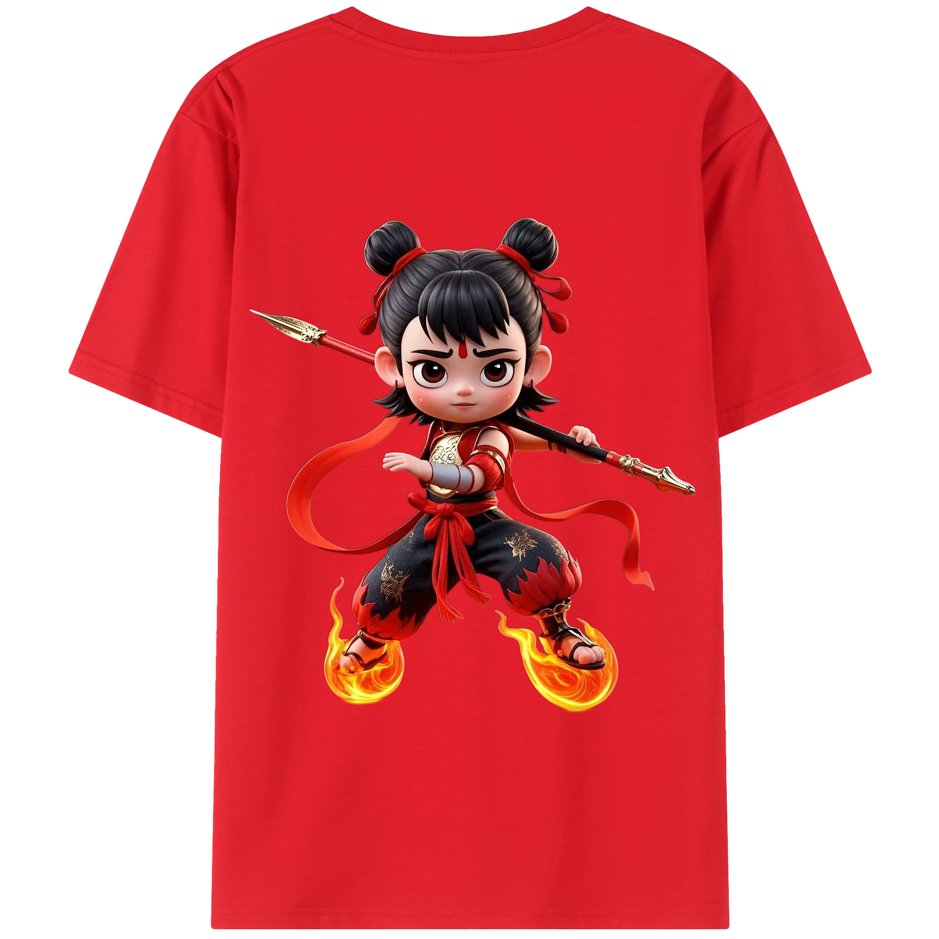 （画像用） Ne Zha 2 ナタ 魔童の大暴れ 綿100％半袖Tシャツ（背面プリント）